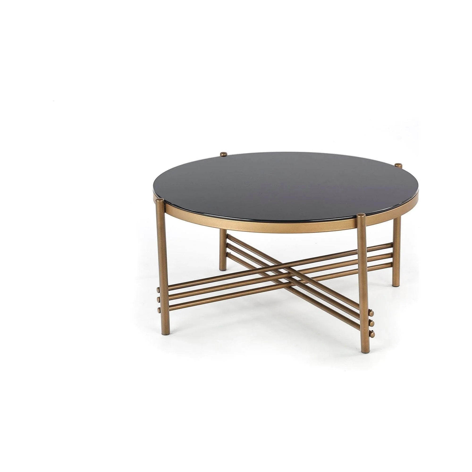 Masuta cafea Ismena, negru/auriu, sticla/otel, 80x80x41 CM