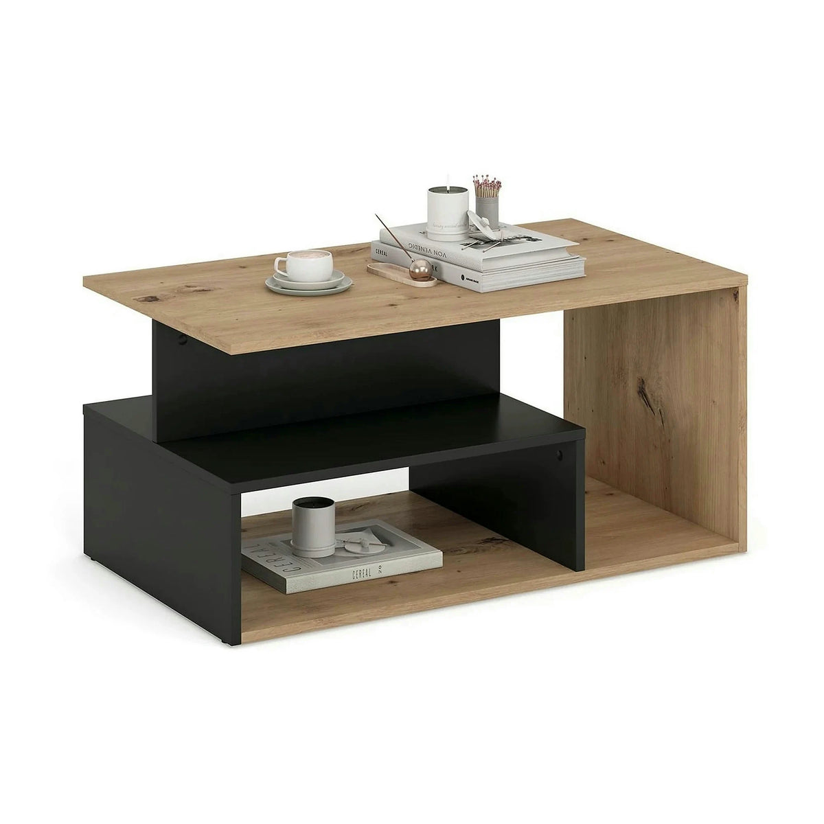 Masuta cafea IVA, stejar artisan/negru, PAL laminat, 90x51x43 cm