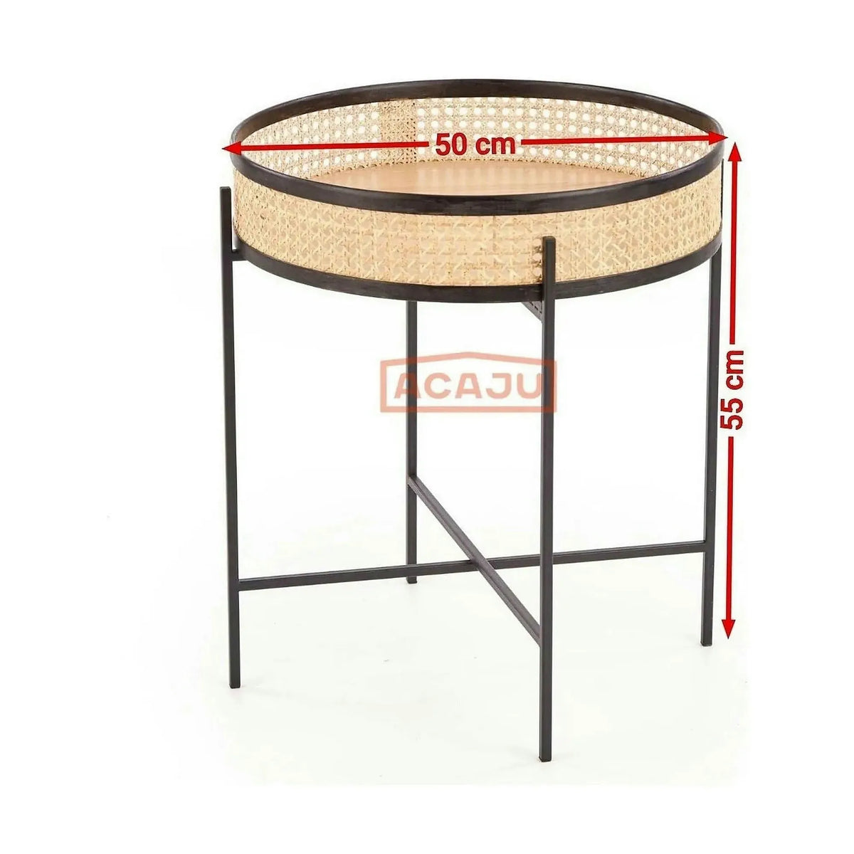 Masuta cafea LANIPA, negru/stejar natural, ratan/otel, 50x50x55 cm