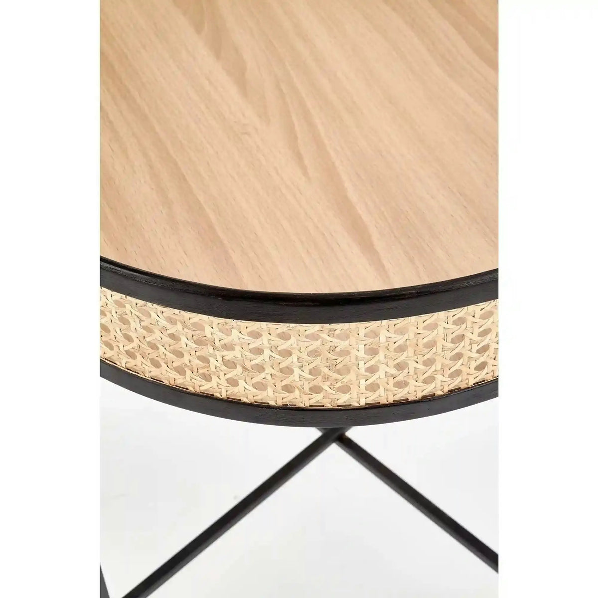 Masuta cafea LANIPA, negru/stejar natural, ratan/otel, 50x50x55 cm