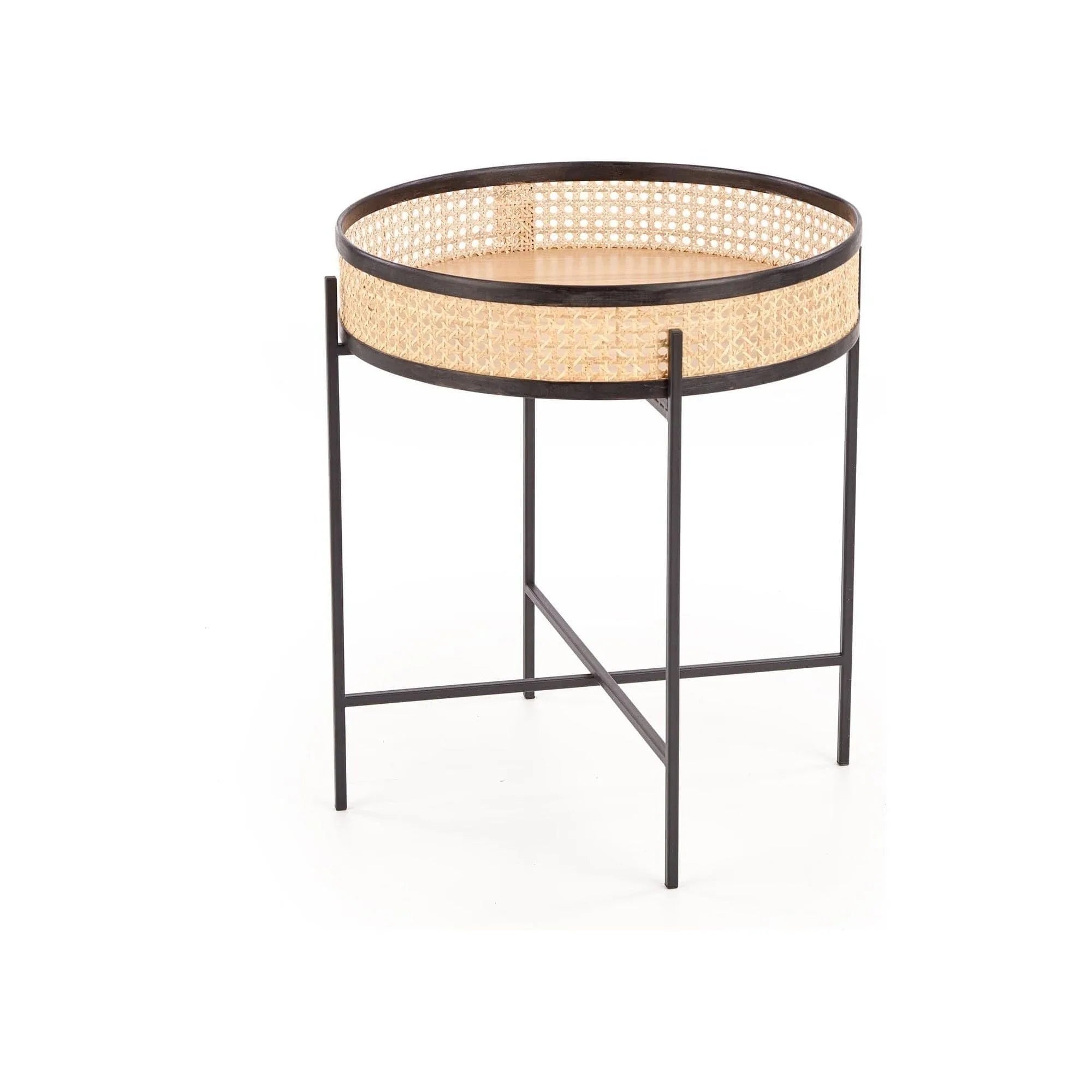 Masuta cafea LANIPA, negru/stejar natural, ratan/otel, 50x50x55 cm