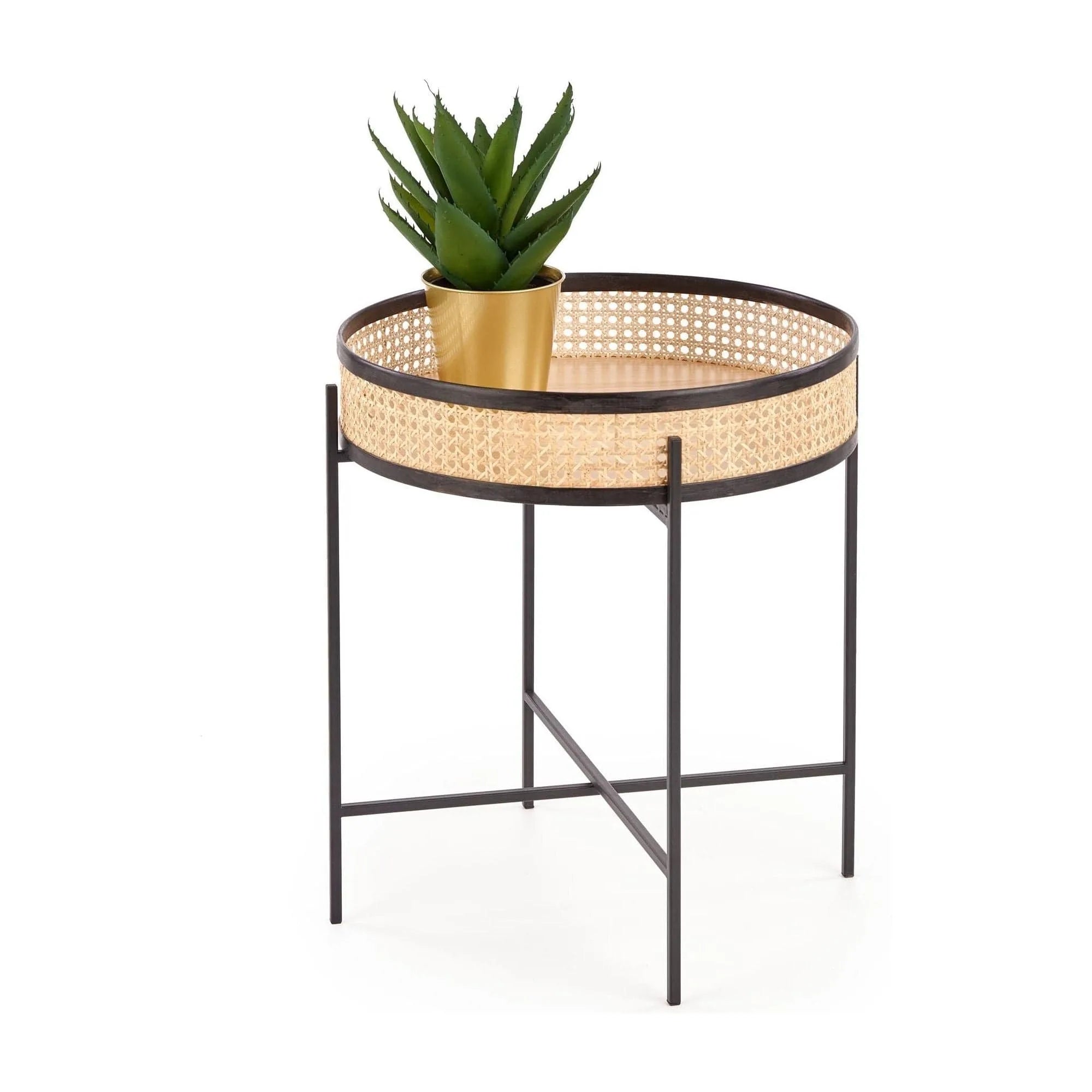 Masuta cafea LANIPA, negru/stejar natural, ratan/otel, 50x50x55 cm