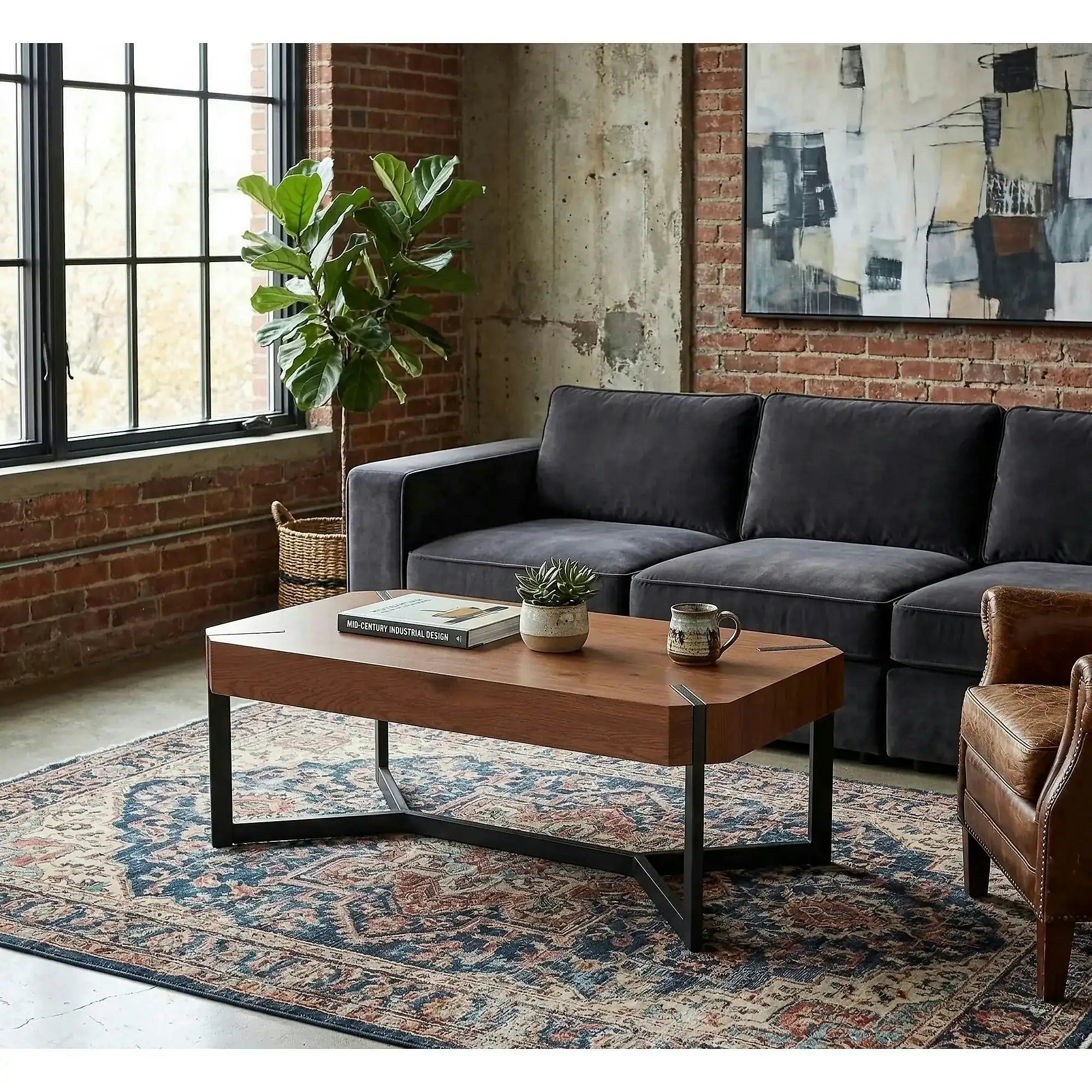 Masuta cafea LAVIDA, nuc/negru, 110x60x43 cm