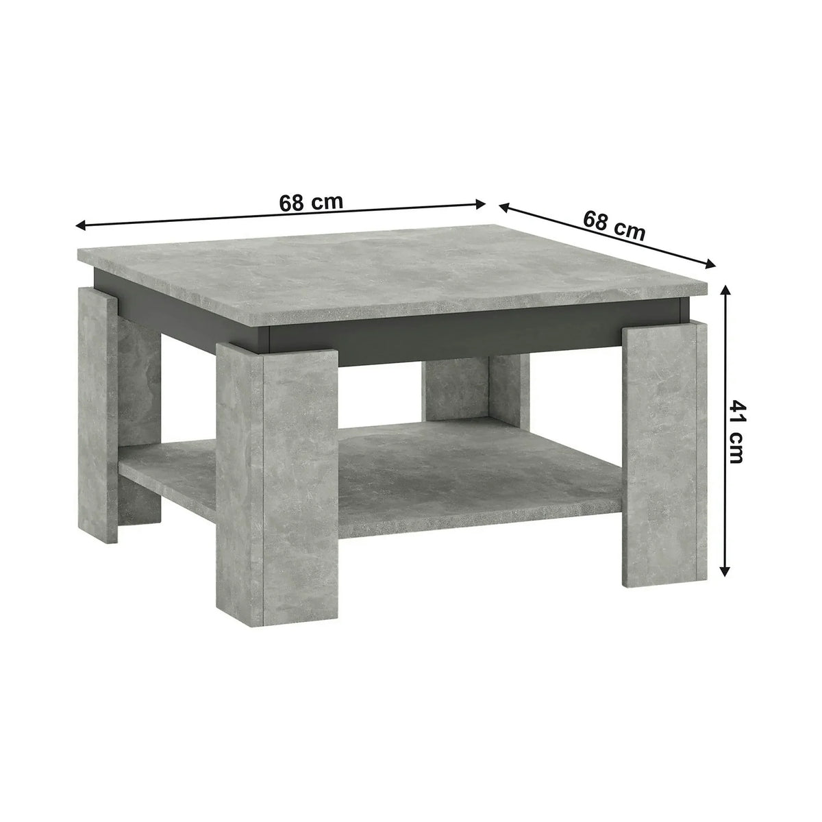 Masuta cafea LEJSY, gri beton/gri grafit, 68x68x41 cm