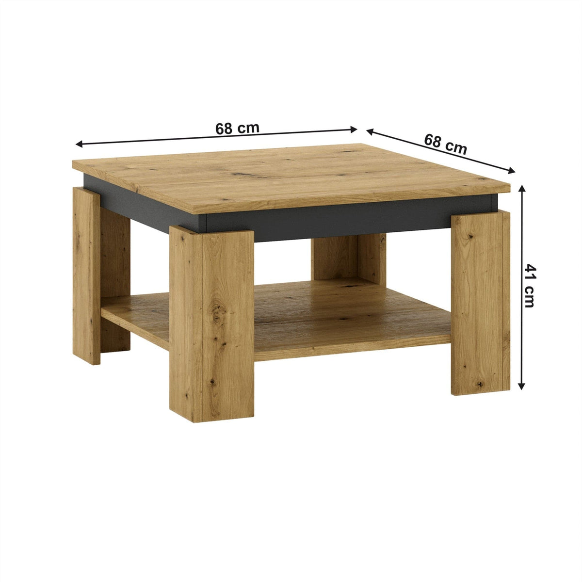Masuta cafea LEJSY, stejar artisan/gri grafit, 68x68x41 cm