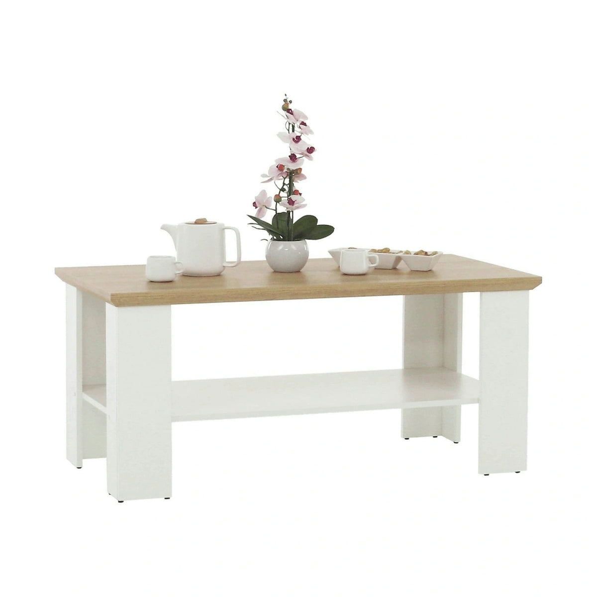 Masuta cafea LEON MZ17, PAL laminat, alb/stejar grand, 120x60x55 cm