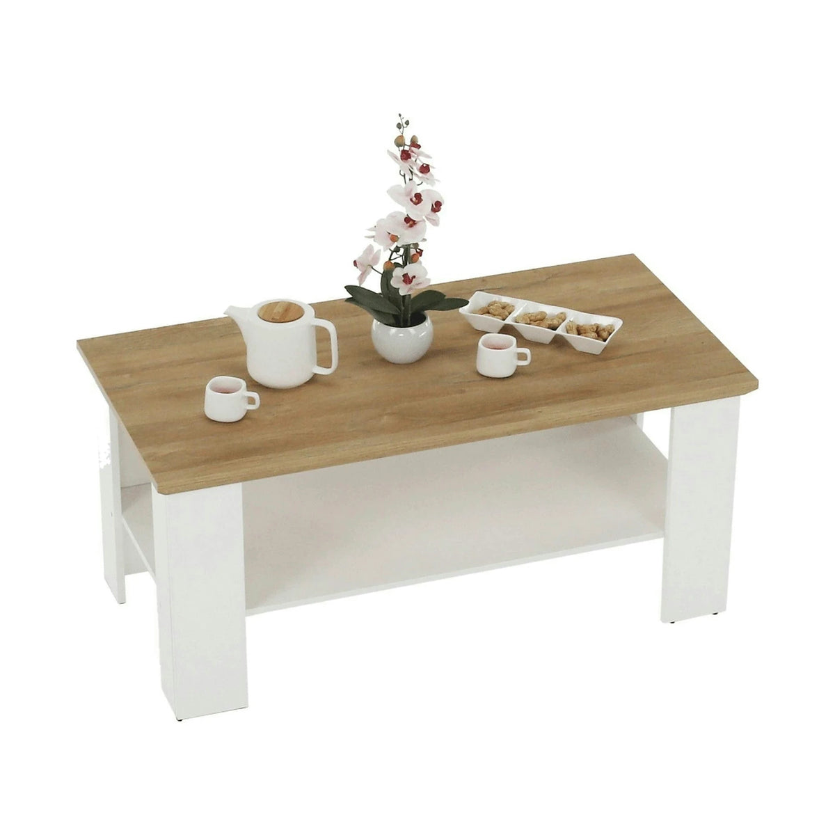 Masuta cafea LEON MZ17, PAL laminat, alb/stejar grand, 120x60x55 cm