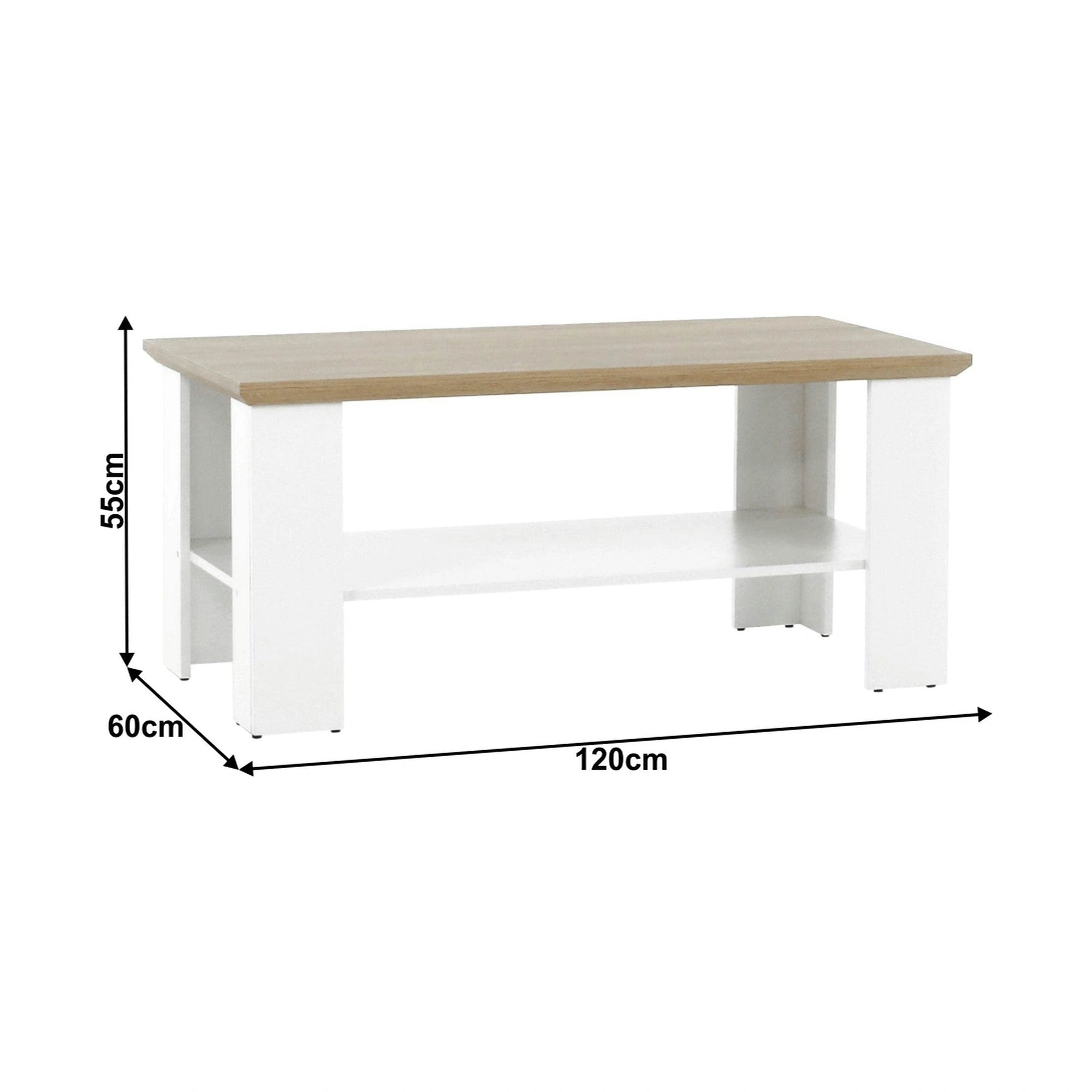 Masuta cafea LEON MZ17, PAL laminat, alb/stejar grand, 120x60x55 cm