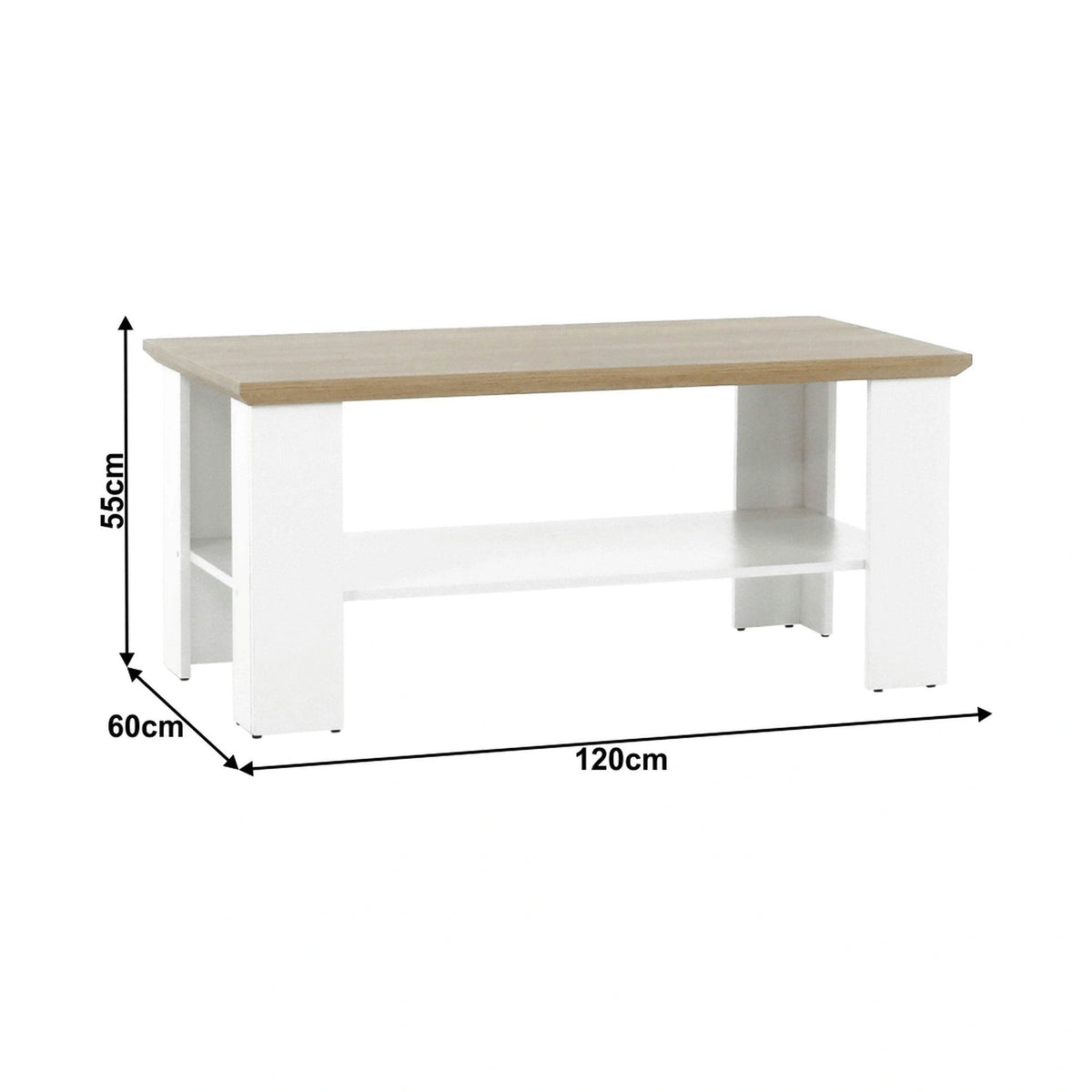 Masuta cafea LEON MZ17, PAL laminat, alb/stejar grand, 120x60x55 cm