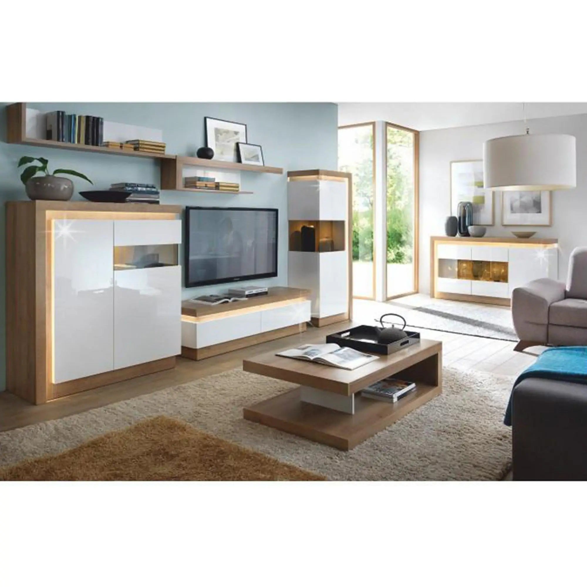 Masuta cafea LEONARDO LYOT01, stejar riviera/alb, DTD laminat, 106x68x35 cm