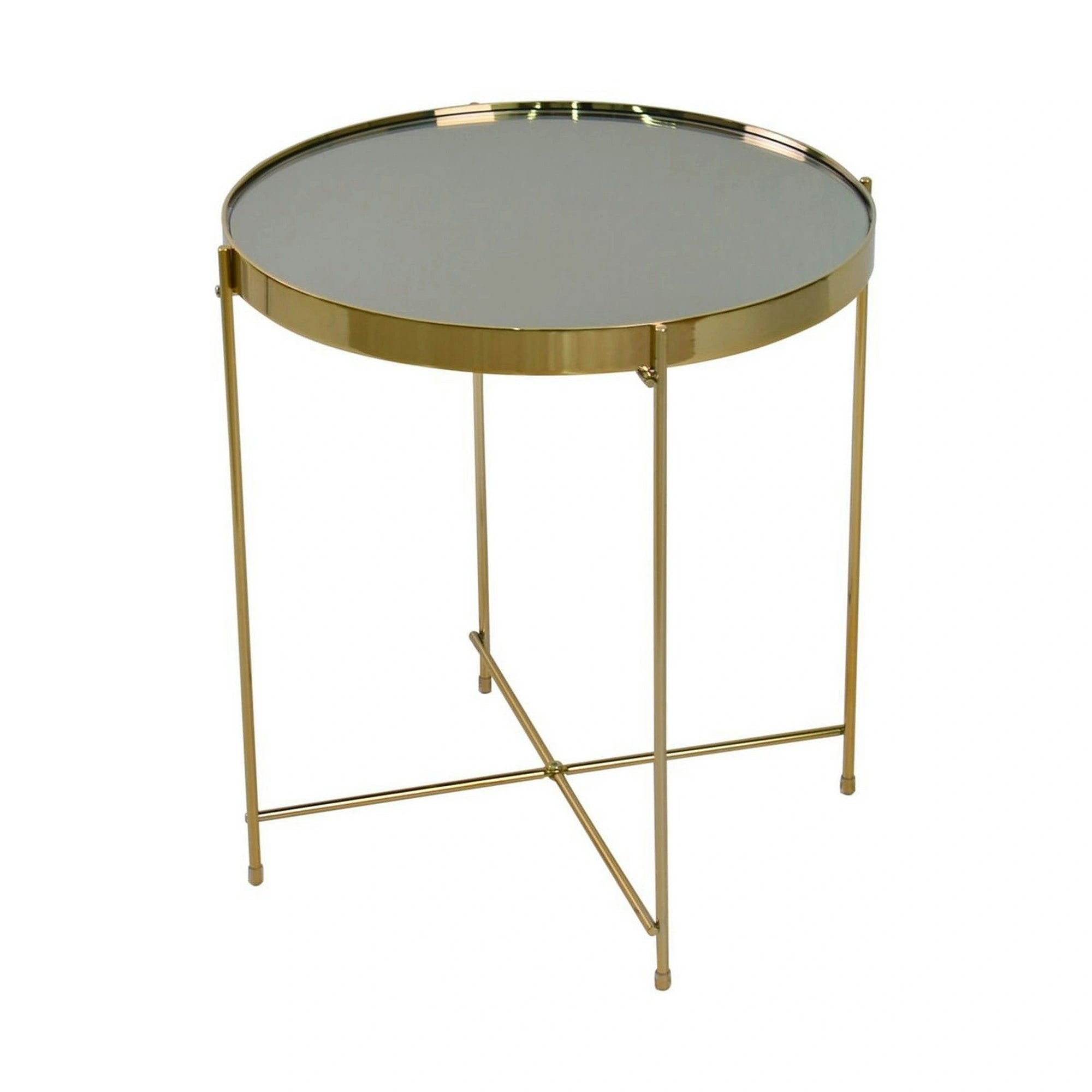 Masuta cafea LEONE, auriu, sticla/metal, 43x43x46 cm