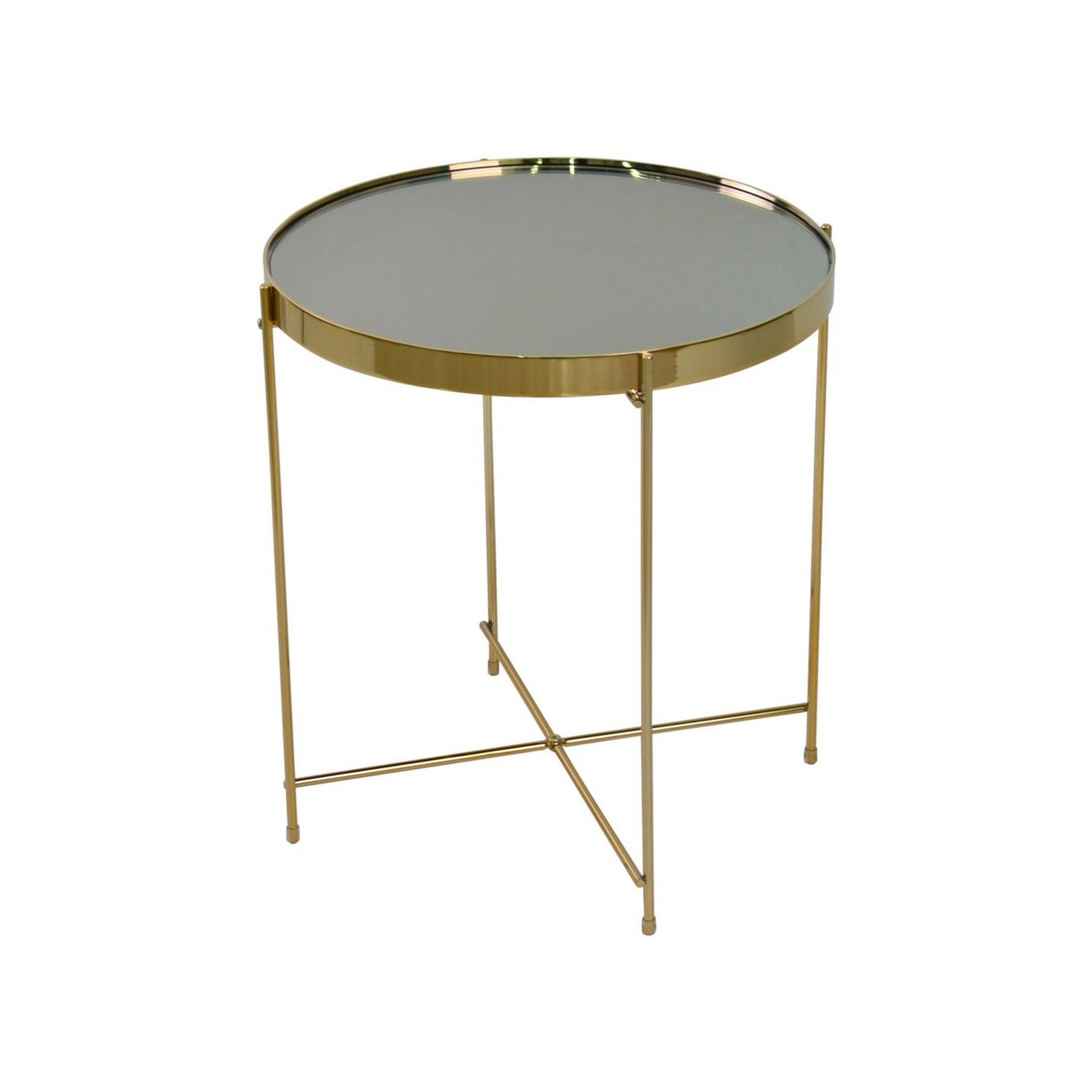 Masuta cafea LEONE, auriu, sticla/metal, 43x43x46 cm