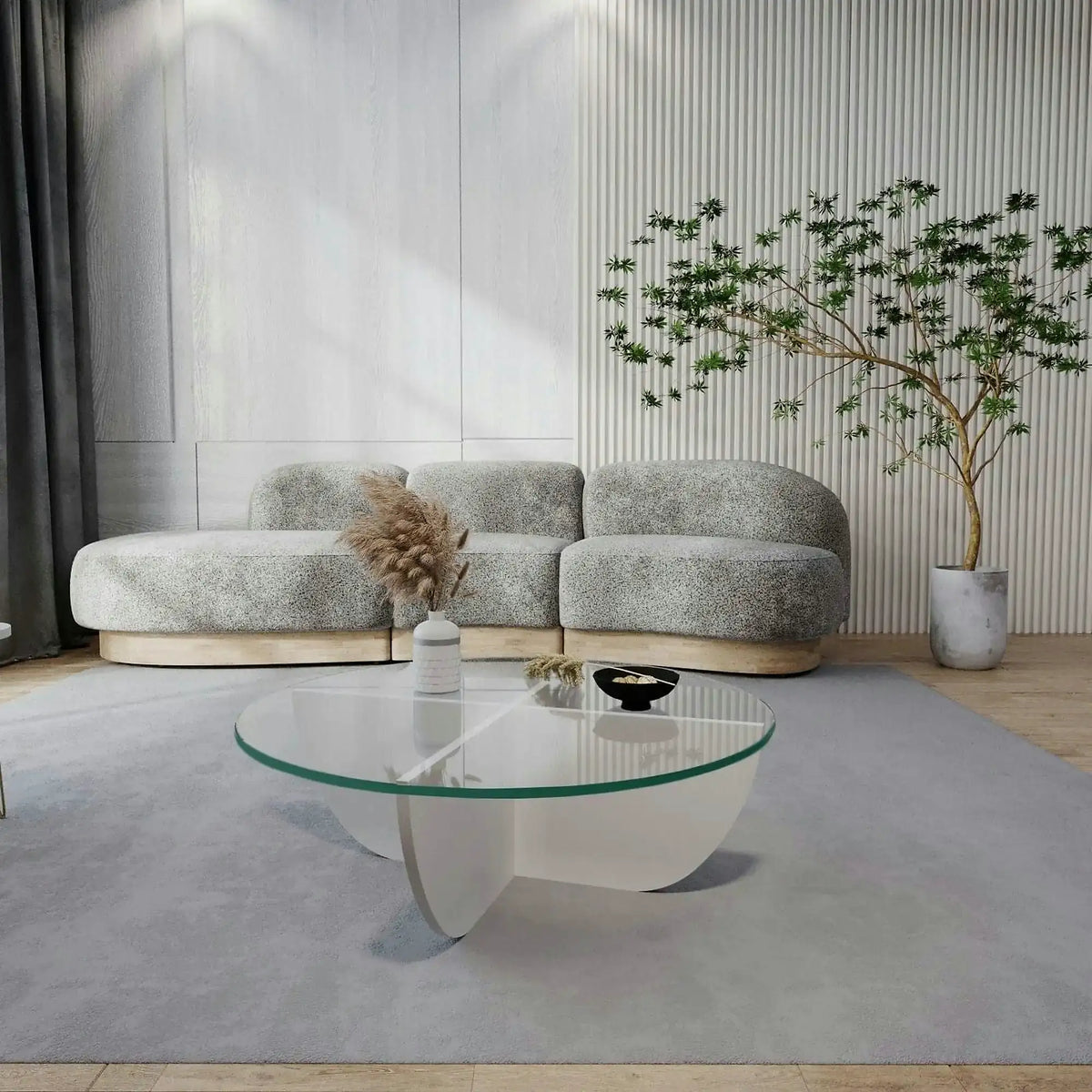 Masuta cafea Lily, alb, sticla/PAL, 90x90x30 cm