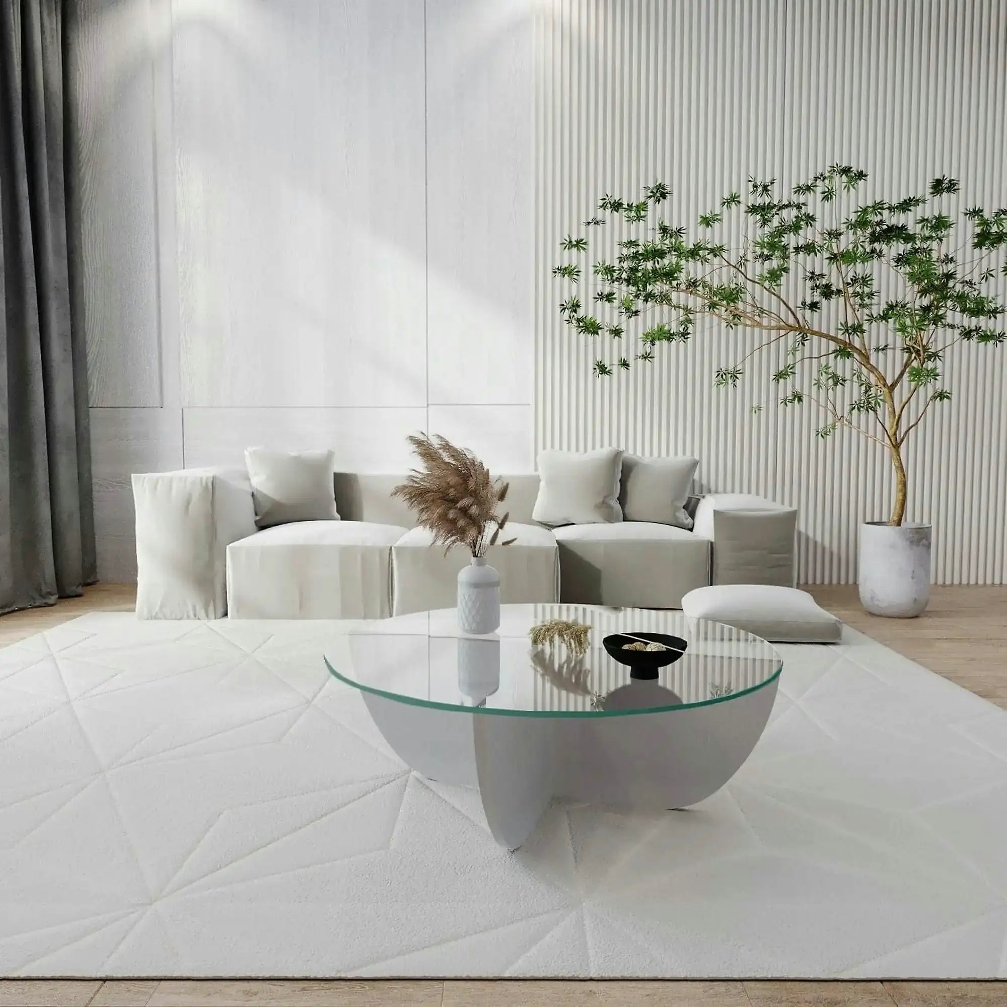 Masuta cafea Lily, alb, sticla/PAL, 90x90x30 cm