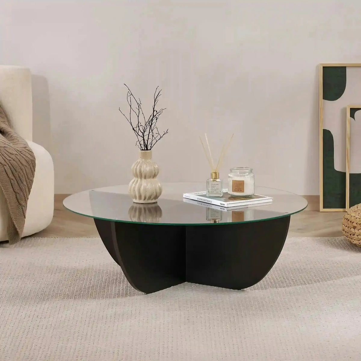 Masuta cafea LIYA, negru/transparent, sticla/PAL, 90x90x30 cm