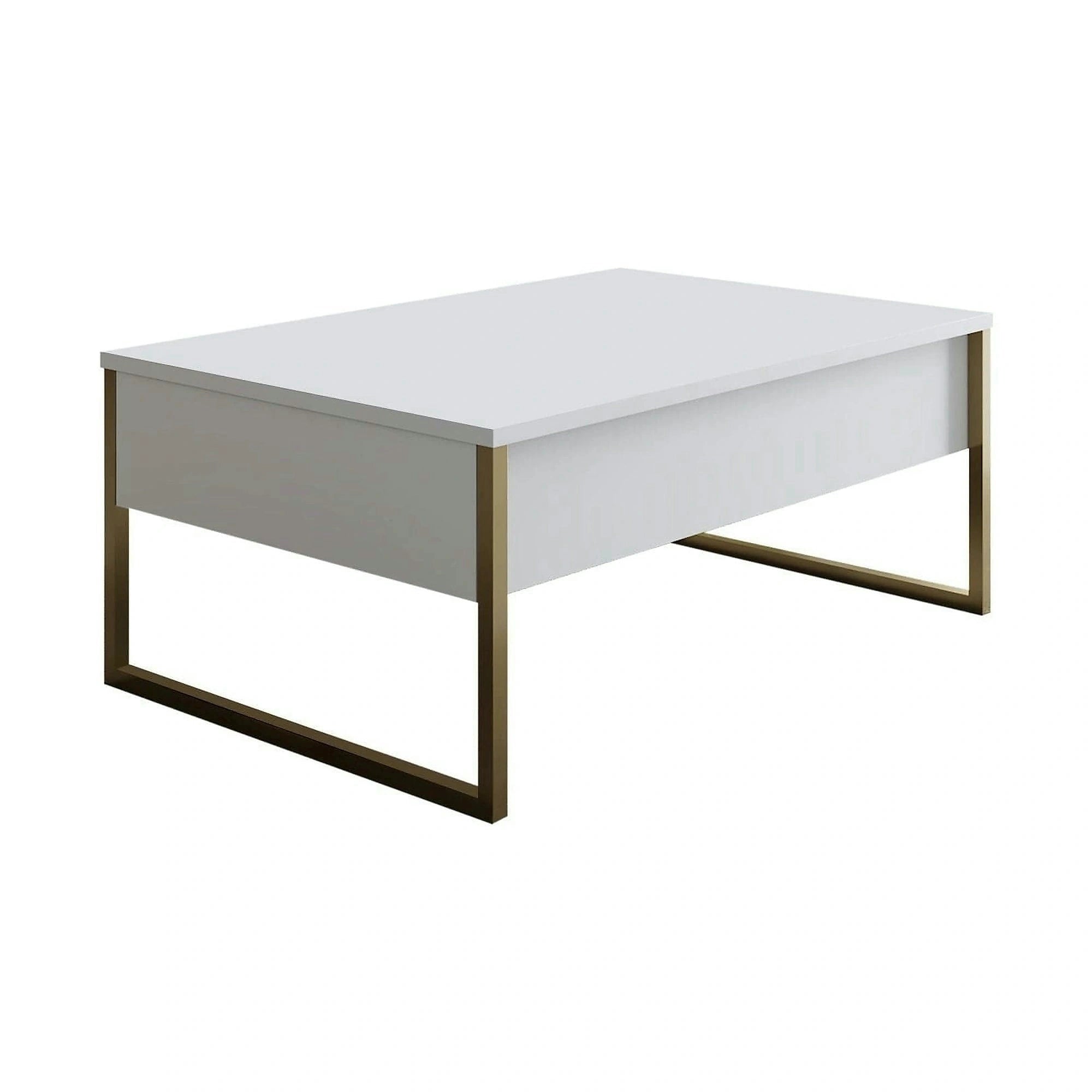 Masuta cafea Luxe, alb/auriu, PAL/metal, 90x60x40 cm