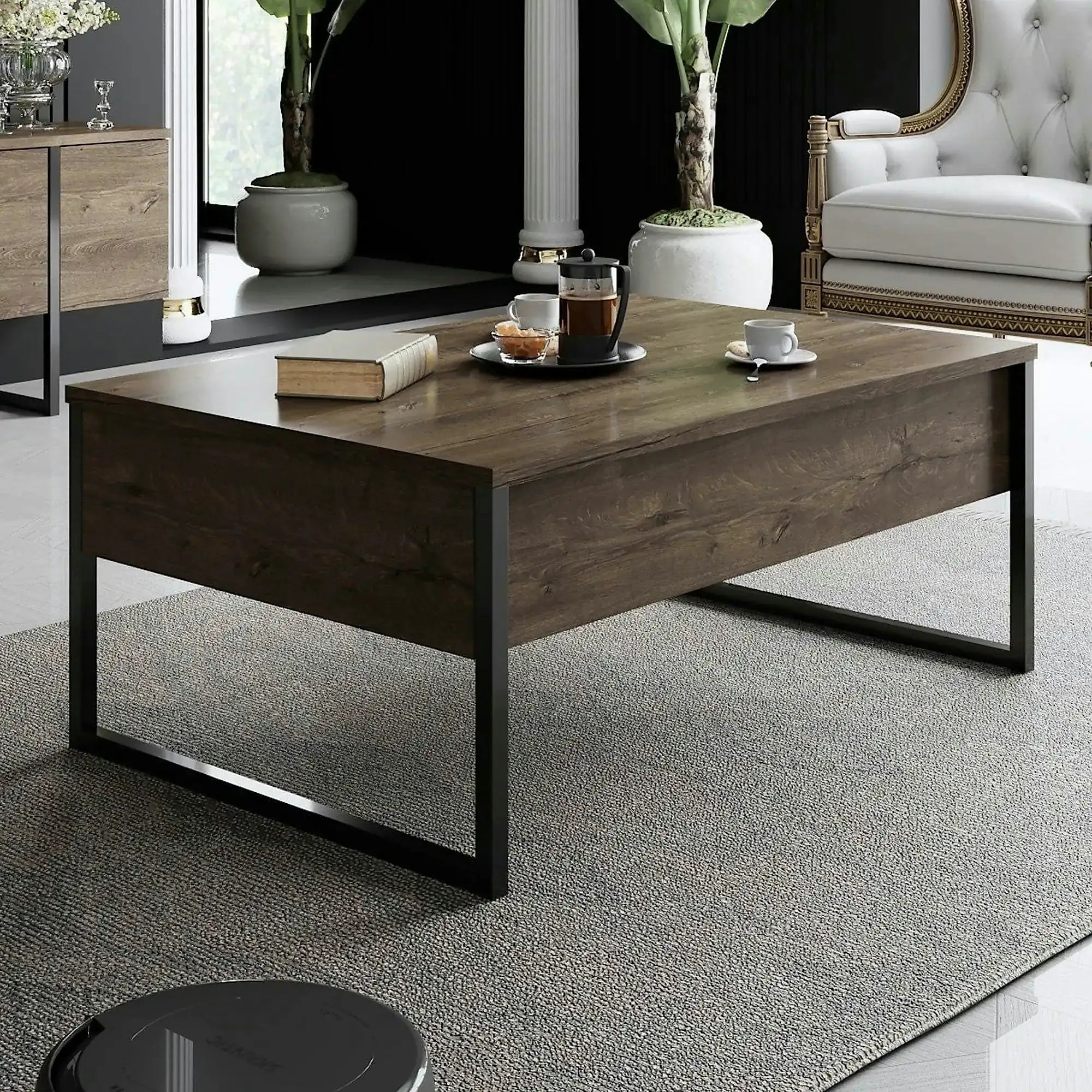 Masuta cafea Luxe, nuc/negru, PAL/metal, 90x60x40 cm