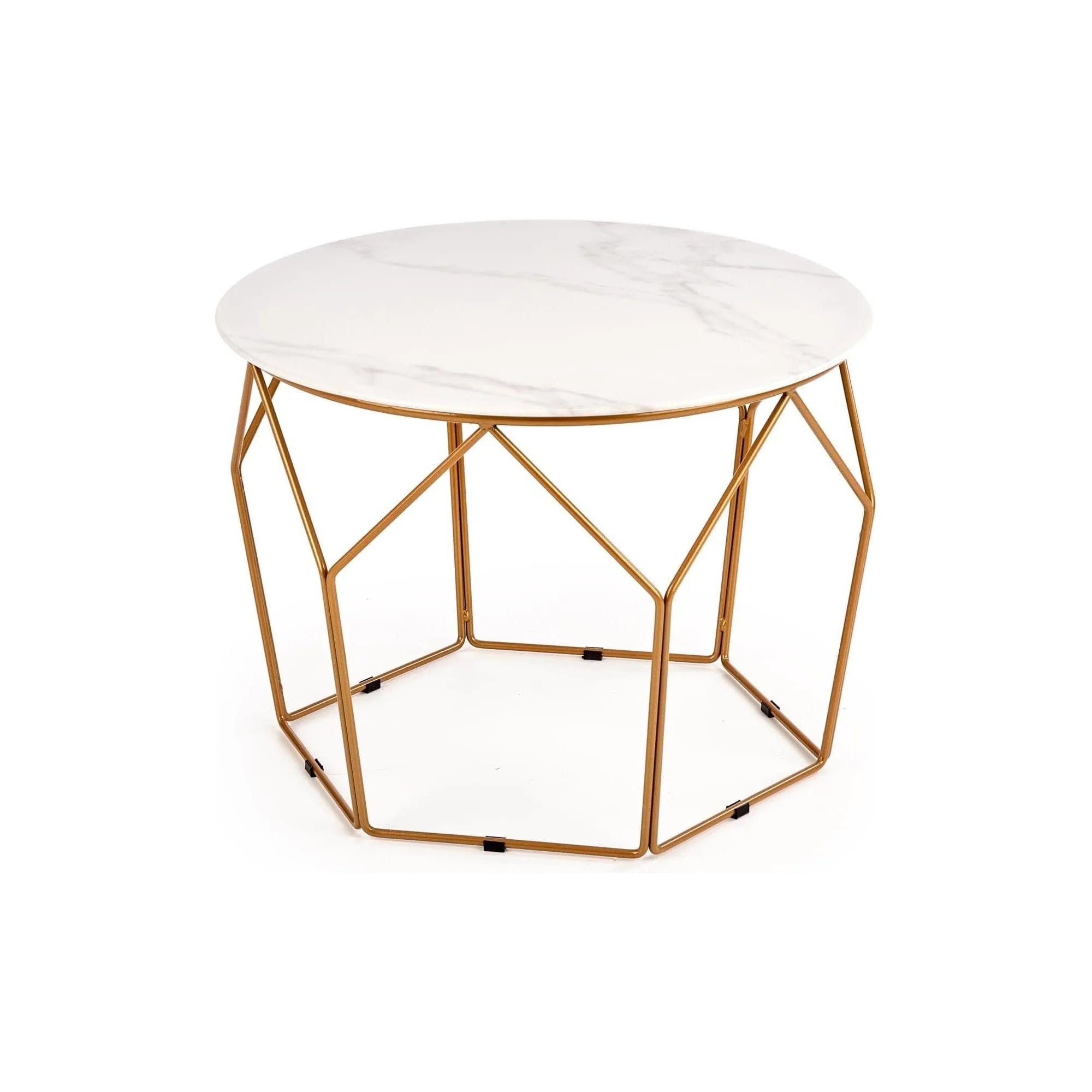 Masuta cafea MADISON, alb cu efect de marmura/auriu, sticla/otel, 60x60x45 cm