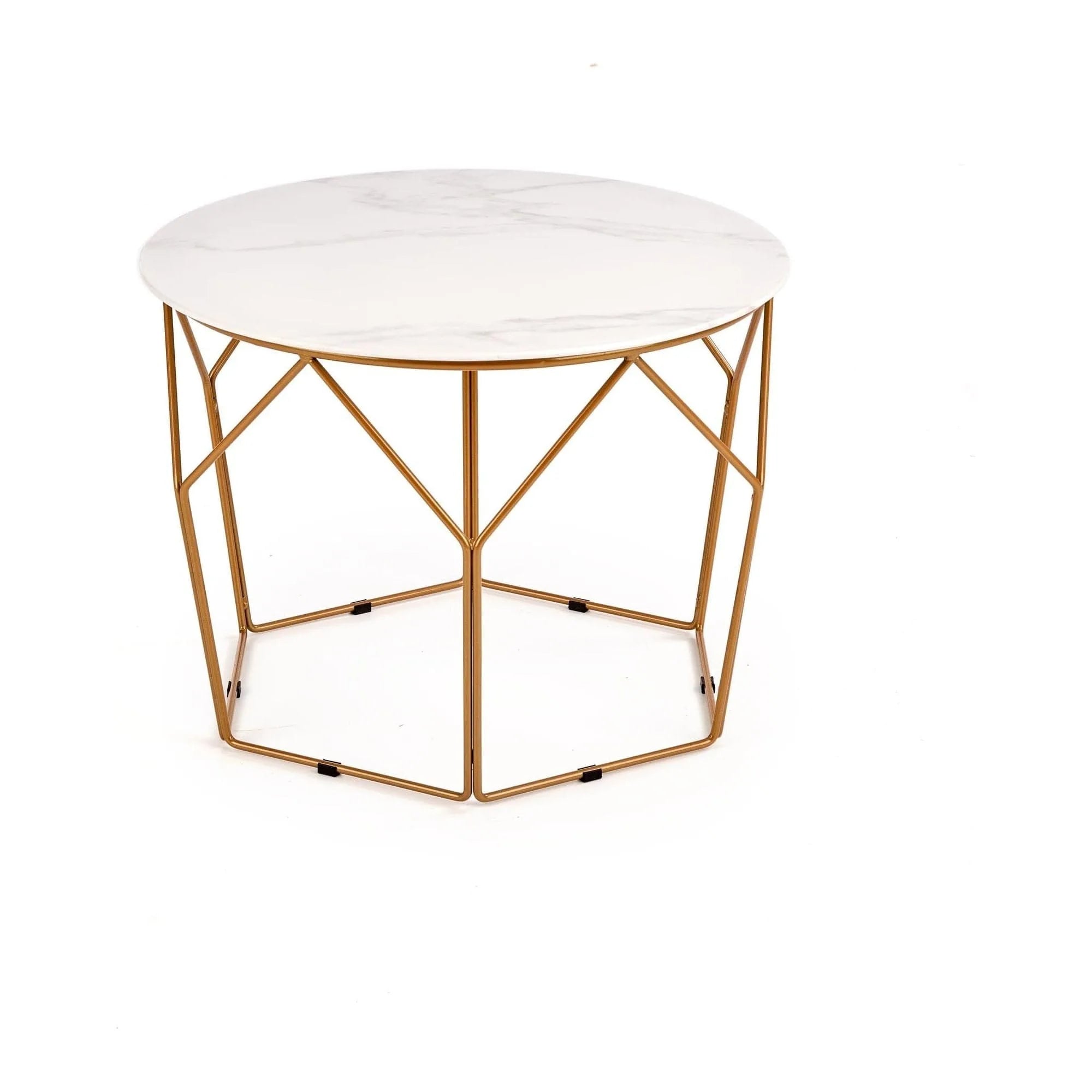 Masuta cafea MADISON, alb cu efect de marmura/auriu, sticla/otel, 60x60x45 cm