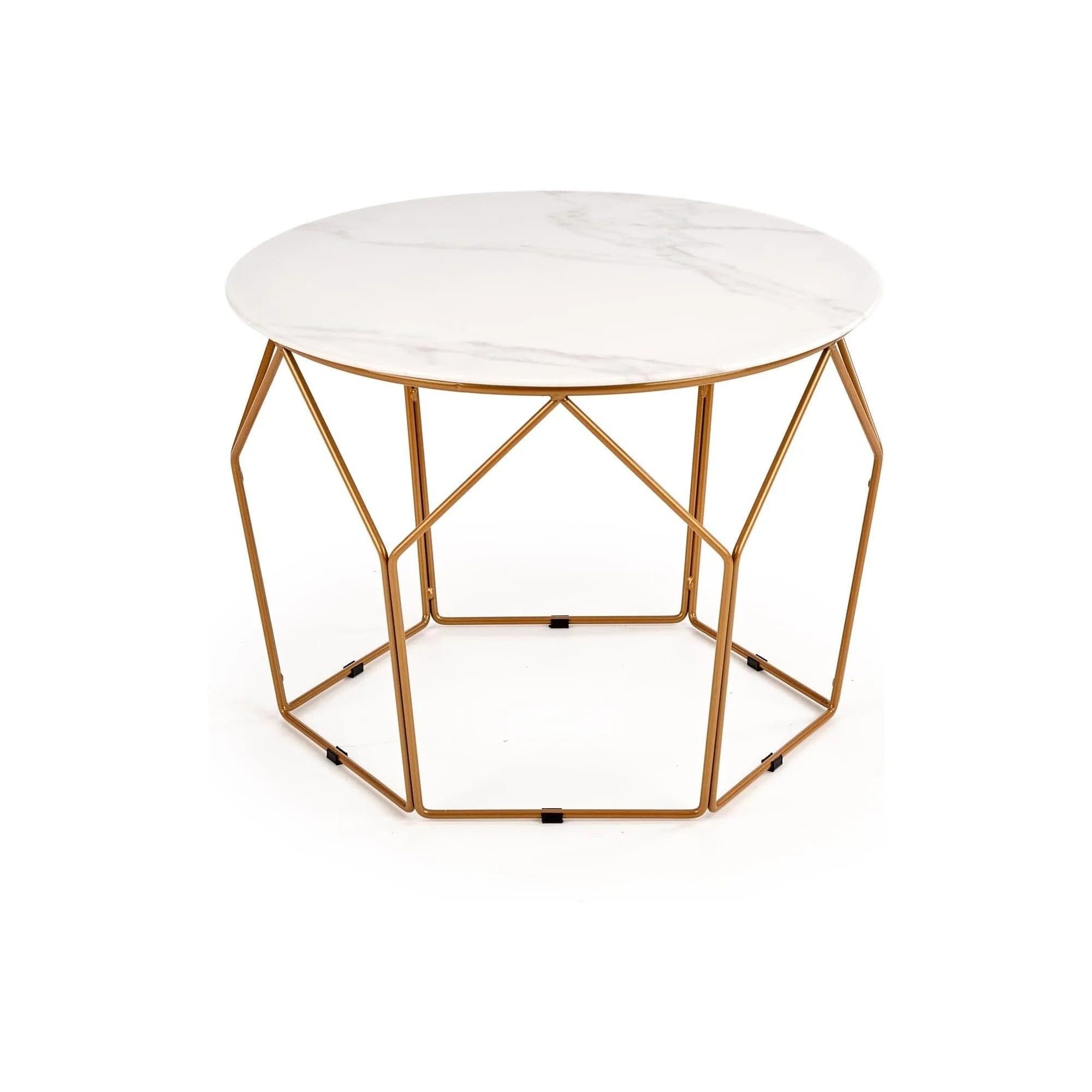 Masuta cafea MADISON, alb cu efect de marmura/auriu, sticla/otel, 60x60x45 cm