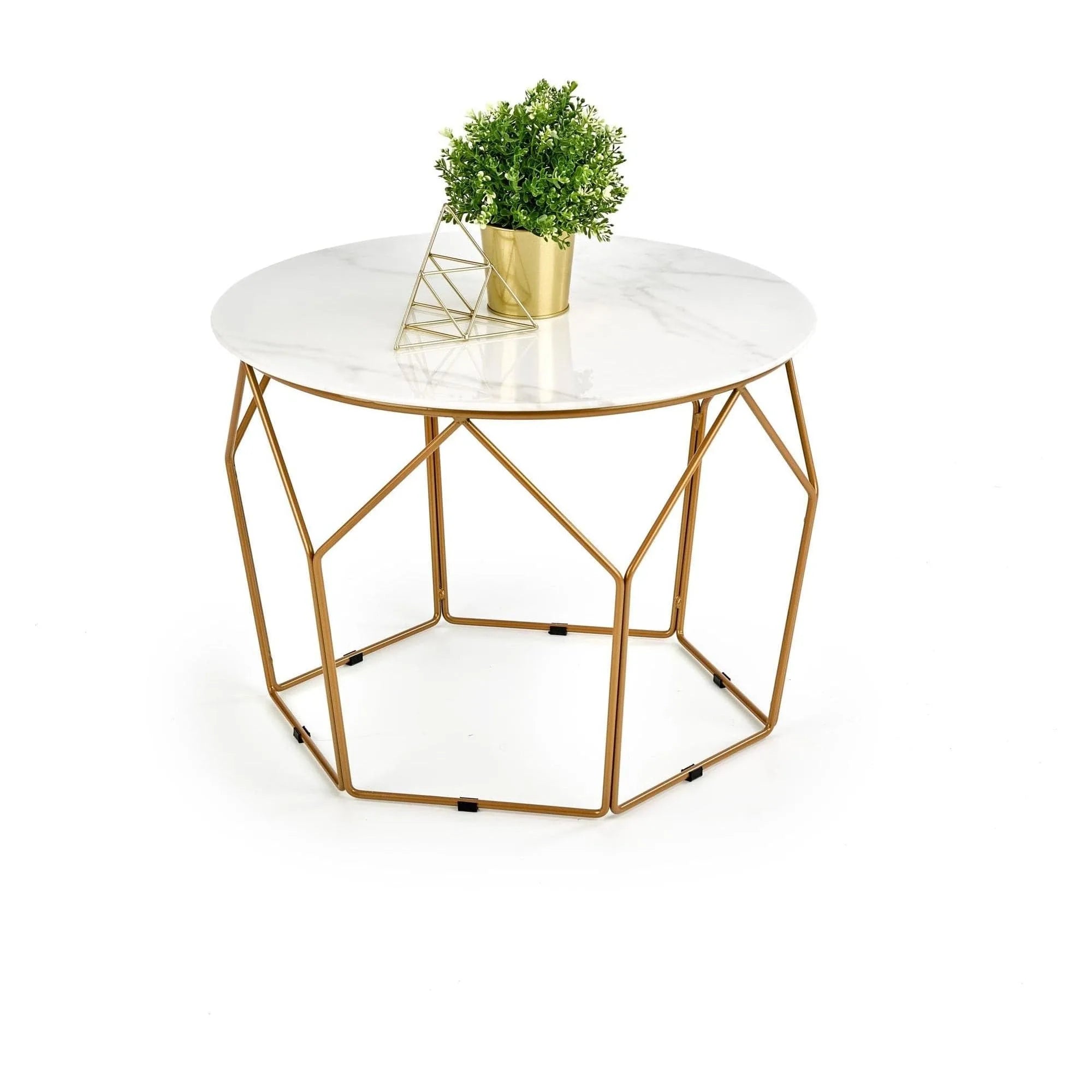 Masuta cafea MADISON, alb cu efect de marmura/auriu, sticla/otel, 60x60x45 cm