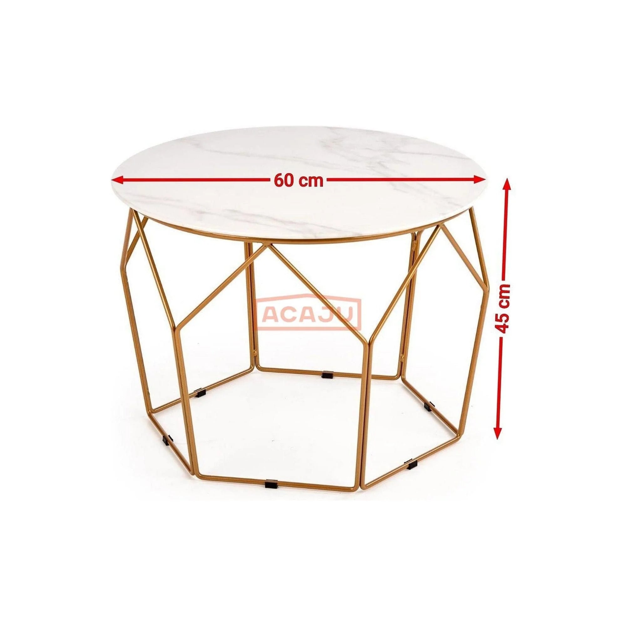 Masuta cafea MADISON, alb cu efect de marmura/auriu, sticla/otel, 60x60x45 cm