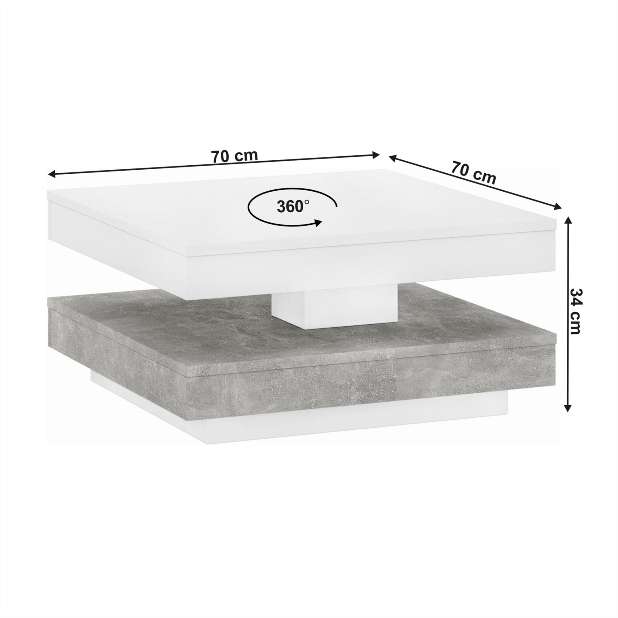 Masuta cafea MANDY, alb/gri beton, 70x70x34 cm