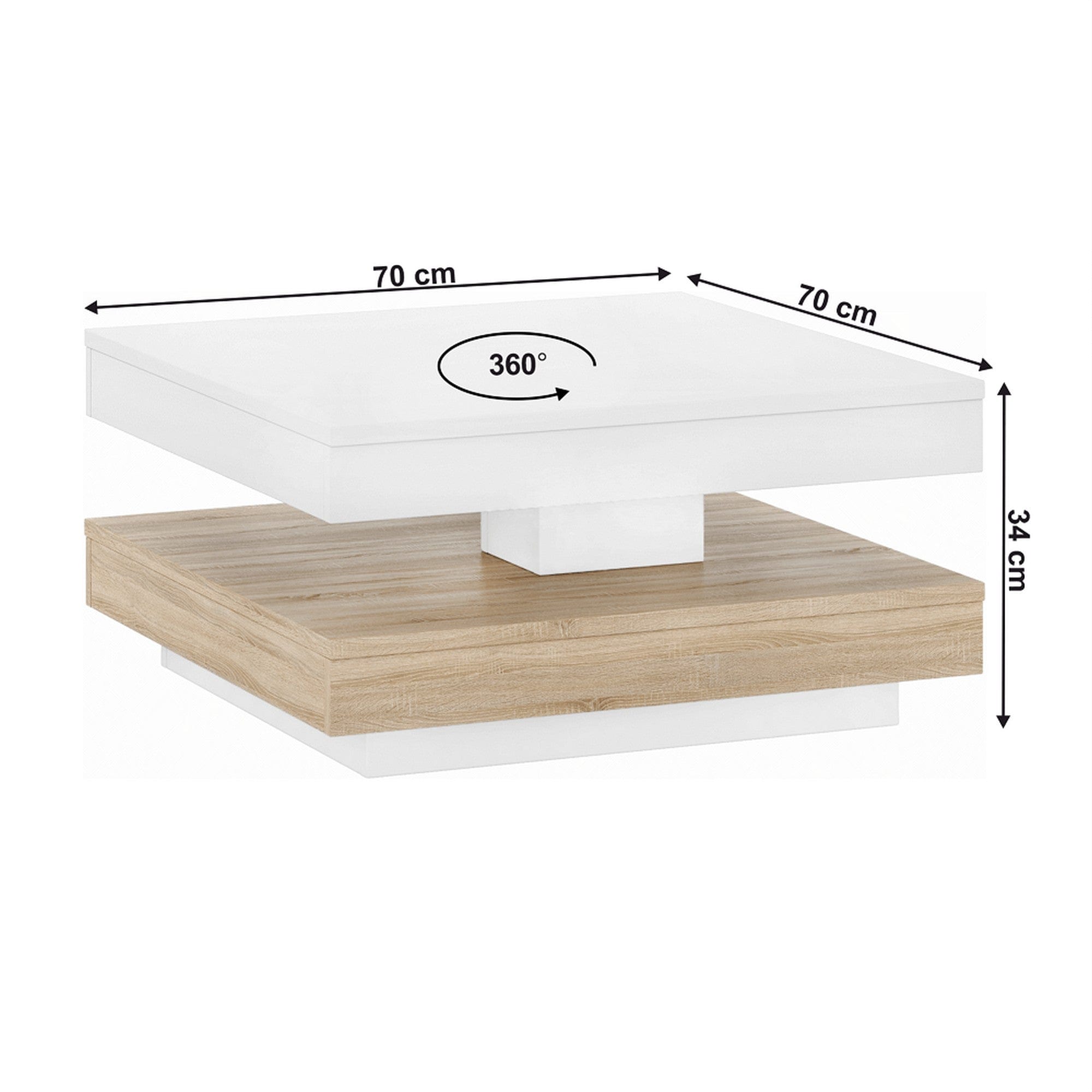 Masuta cafea MANDY, alb/stejar sonoma, 70x70x34 cm