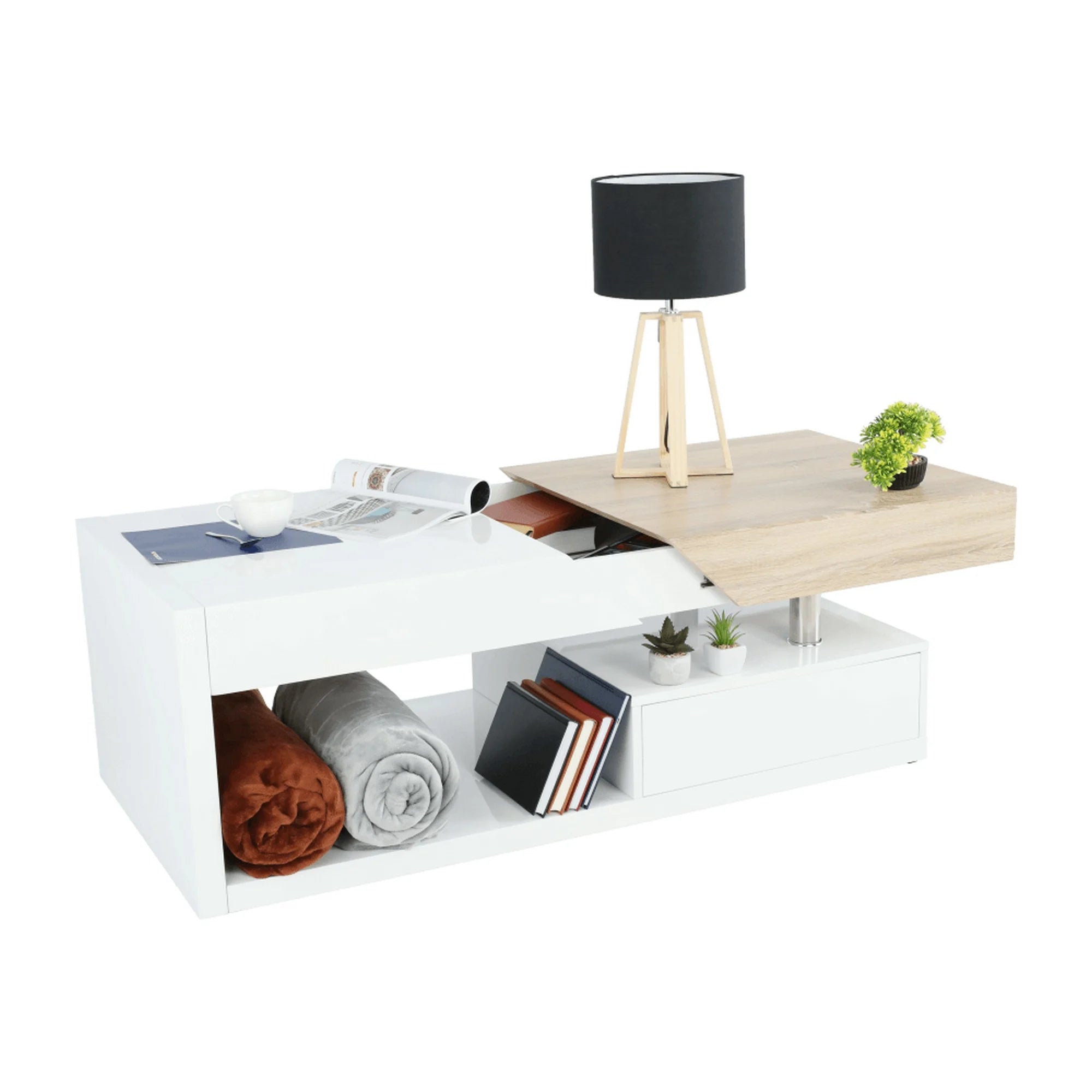 Masuta cafea MELIDA, alb/stejar sonoma, 120x60x43 cm