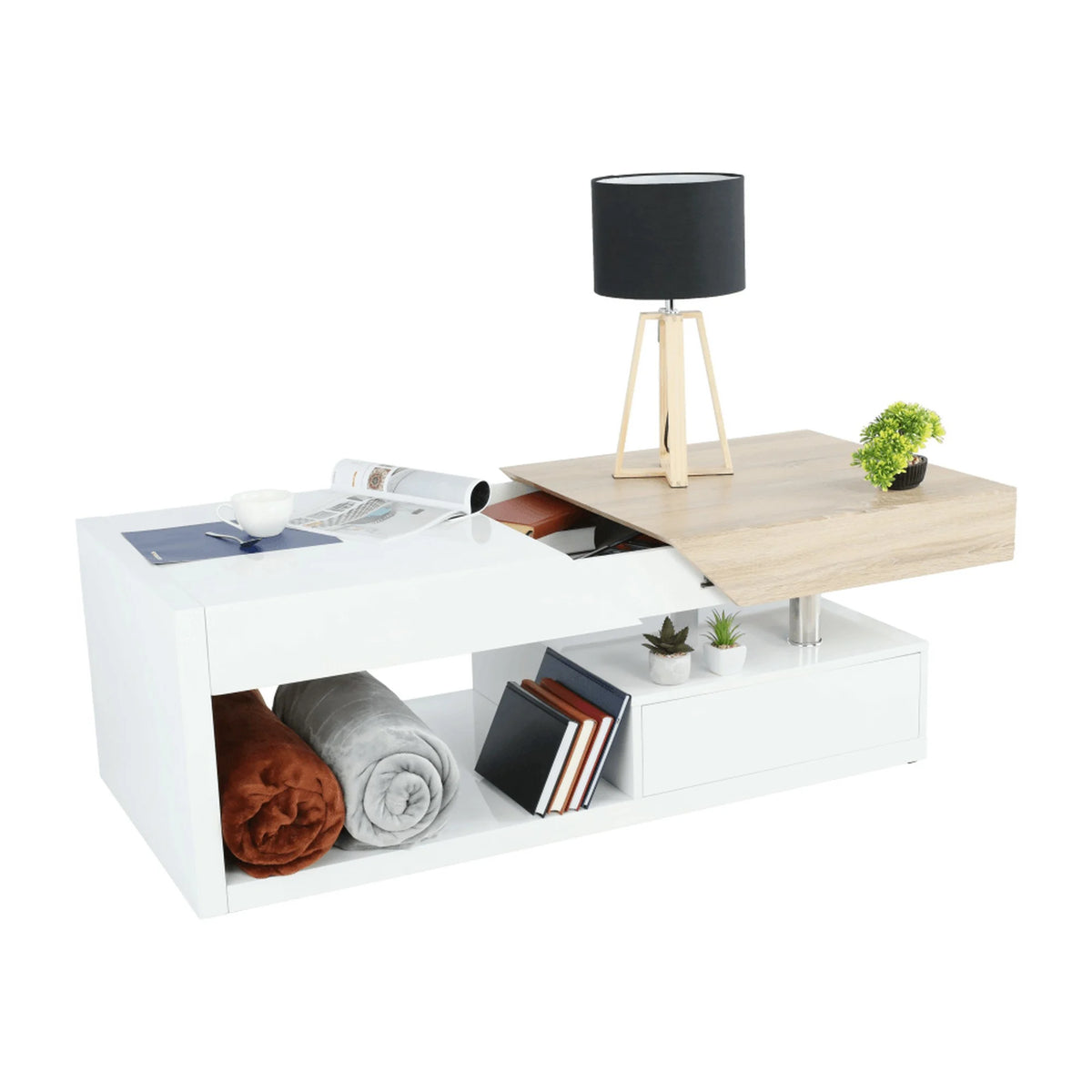 Masuta cafea MELIDA, alb/stejar sonoma, 120x60x43 cm