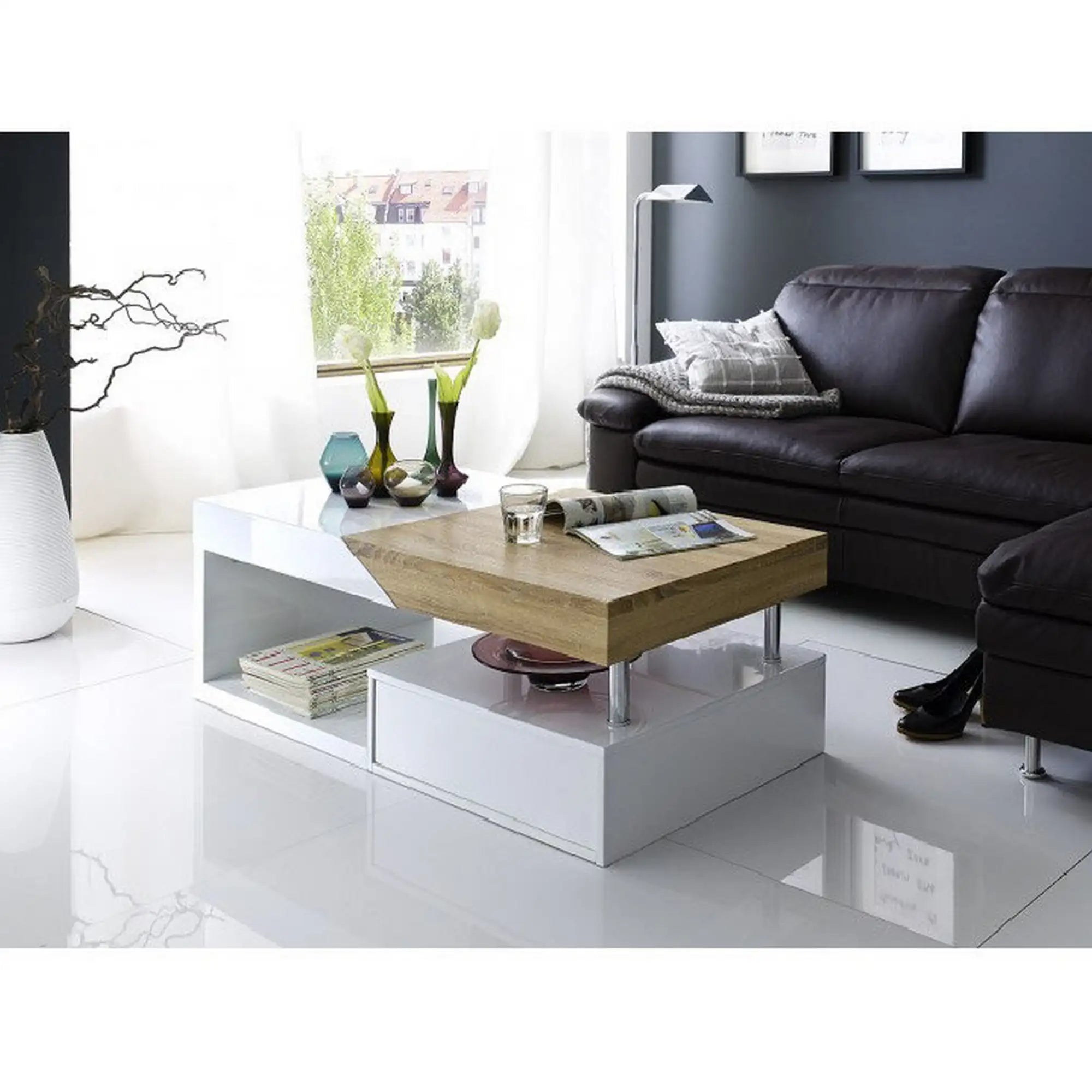 Masuta cafea MELIDA, alb/stejar sonoma, 120x60x43 cm