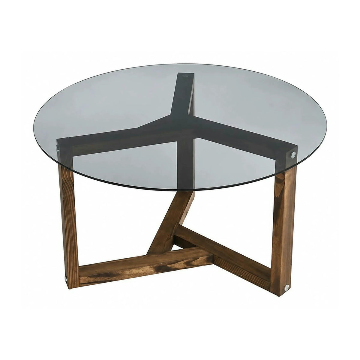 Masuta cafea Miro, nuc, sticla/lemn solid, 75x75x40 cm