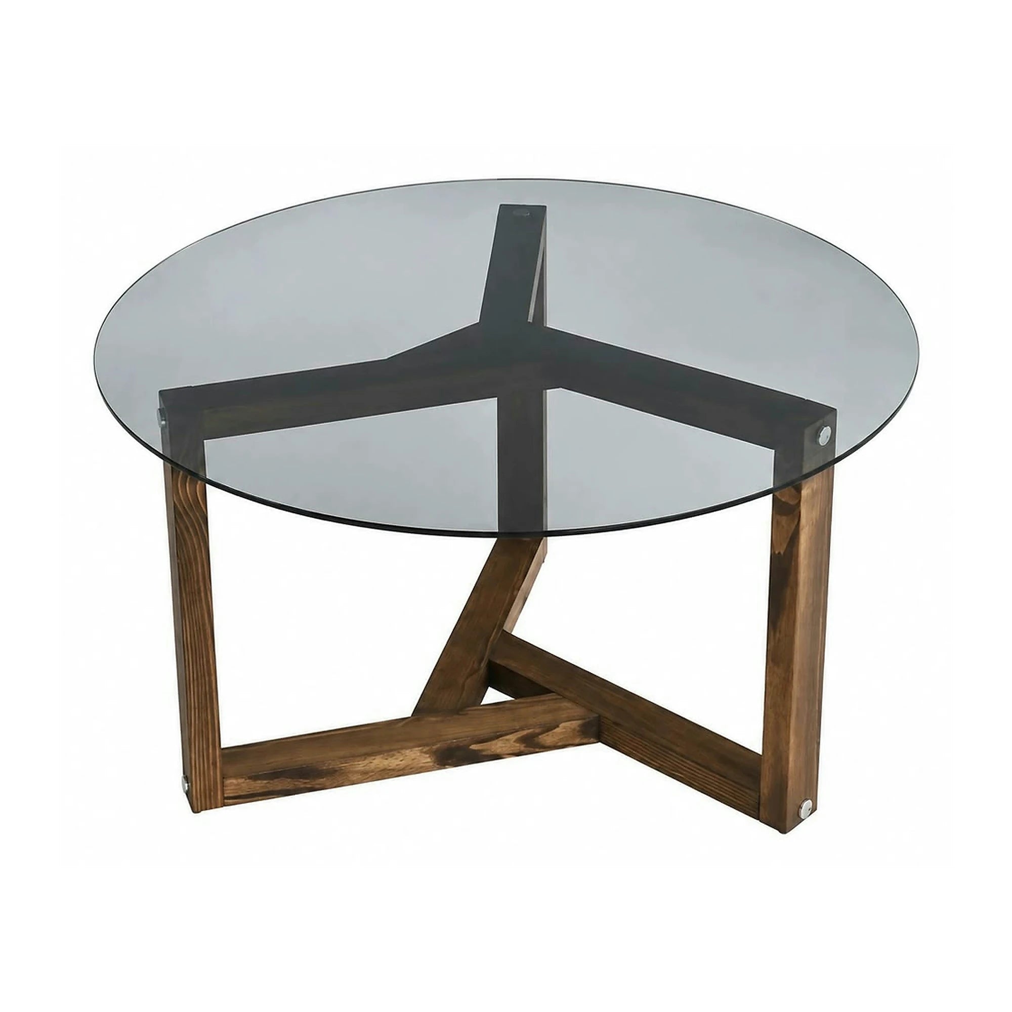 Masuta cafea Miro, nuc, sticla/lemn solid, 75x75x40 cm