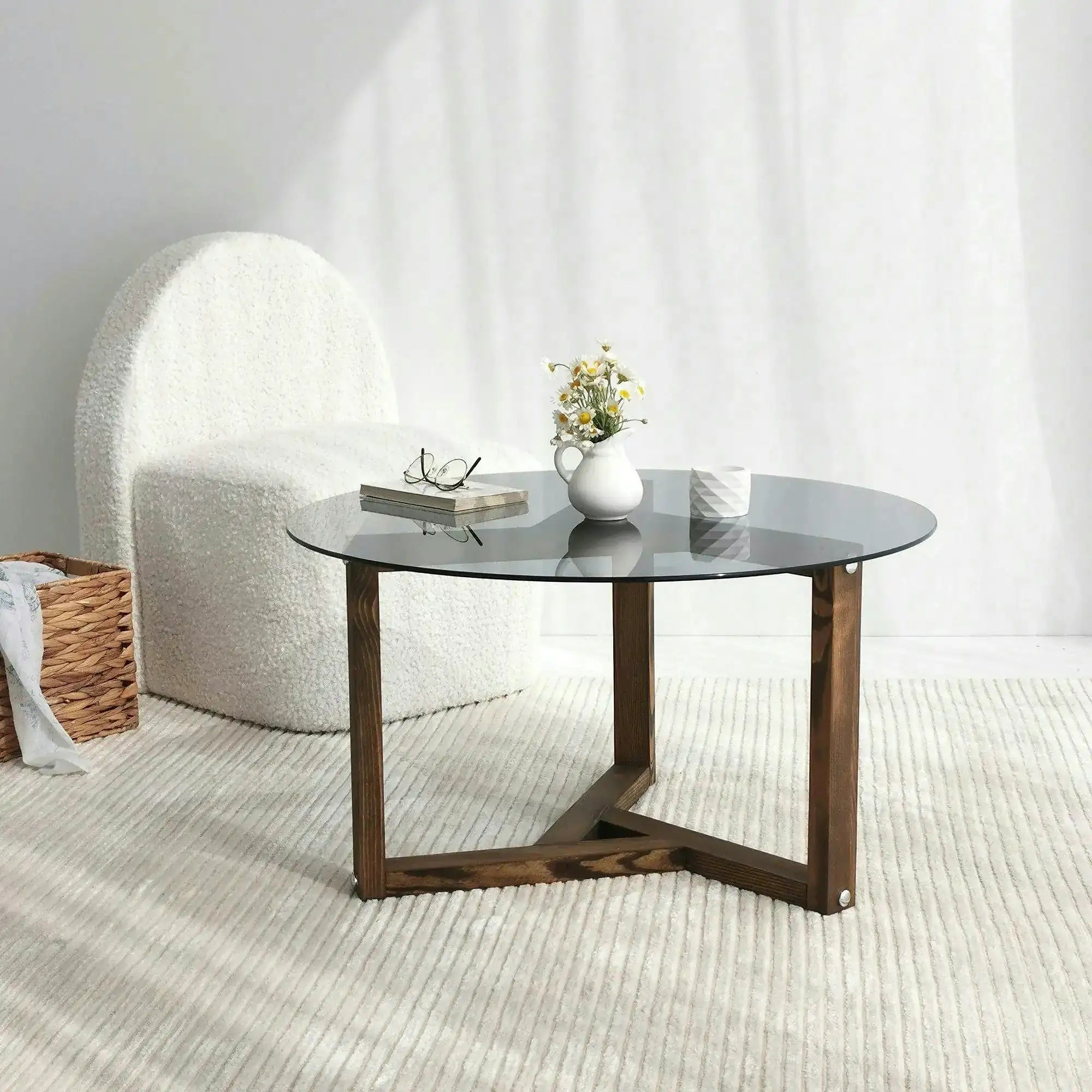 Masuta cafea Miro, nuc, sticla/lemn solid, 75x75x40 cm