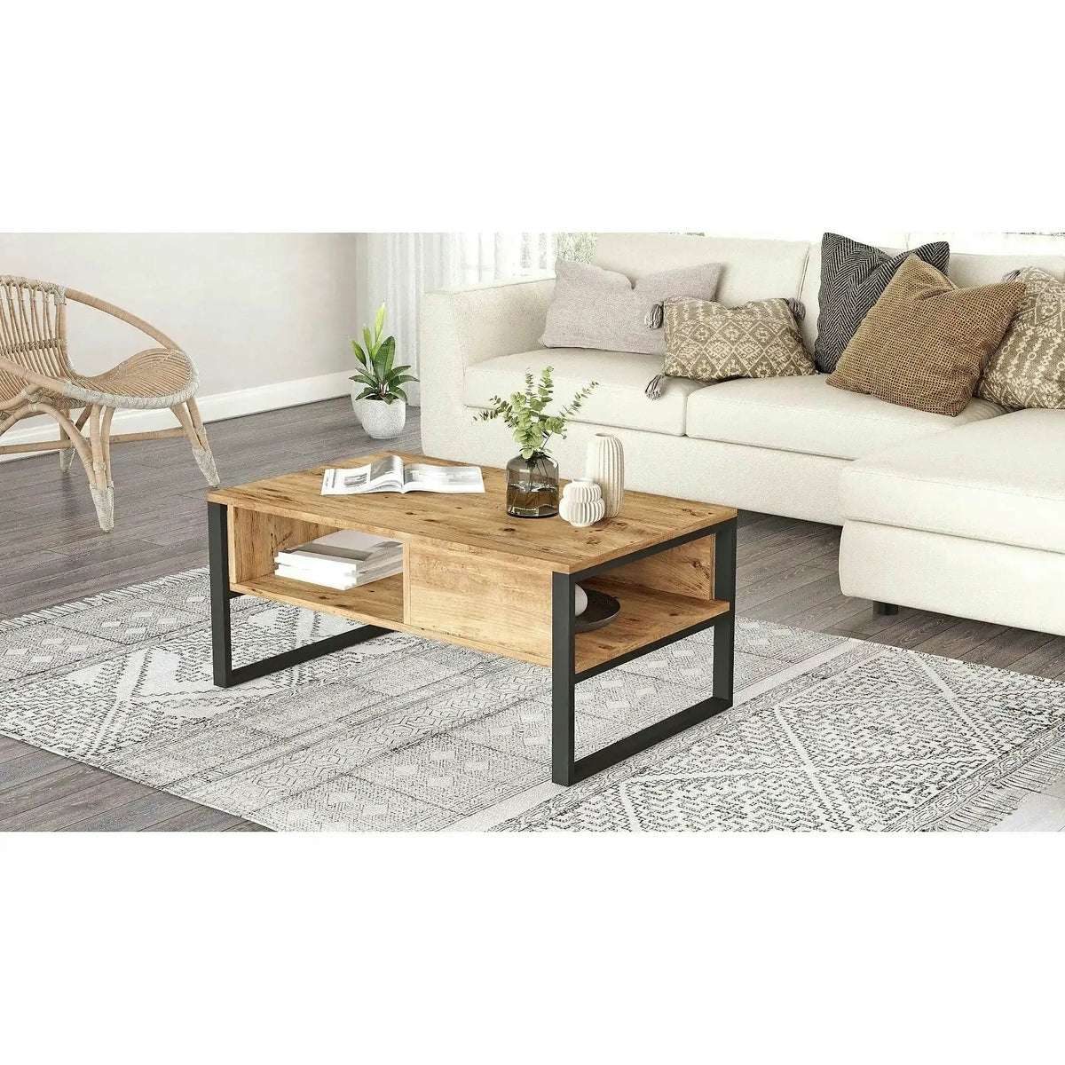 Masuta cafea ML34-A, stejar, PAL, 100x60x44 cm