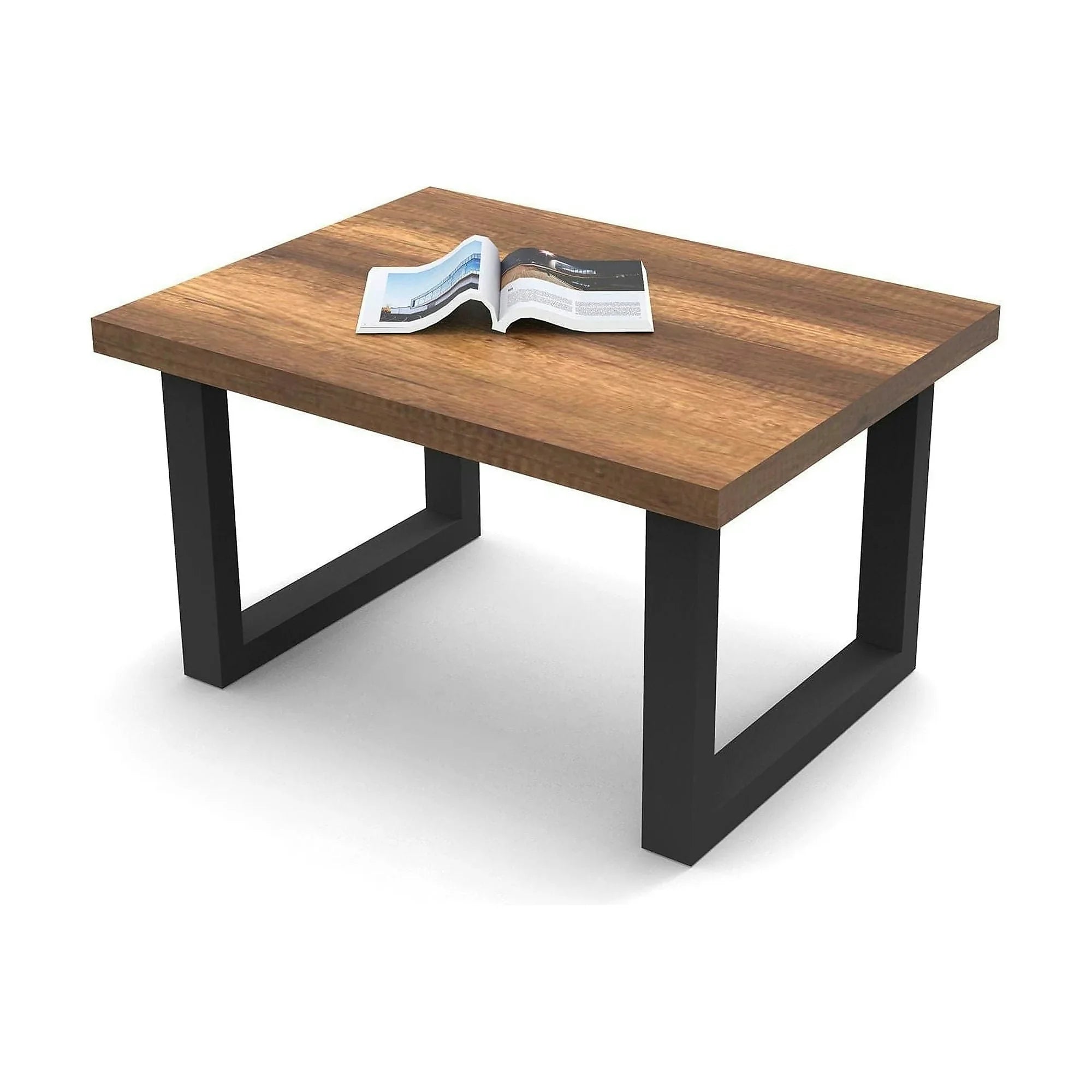 Masuta cafea MN02-BA, nuc/negru, PAL/metal, 80x60x43 cm