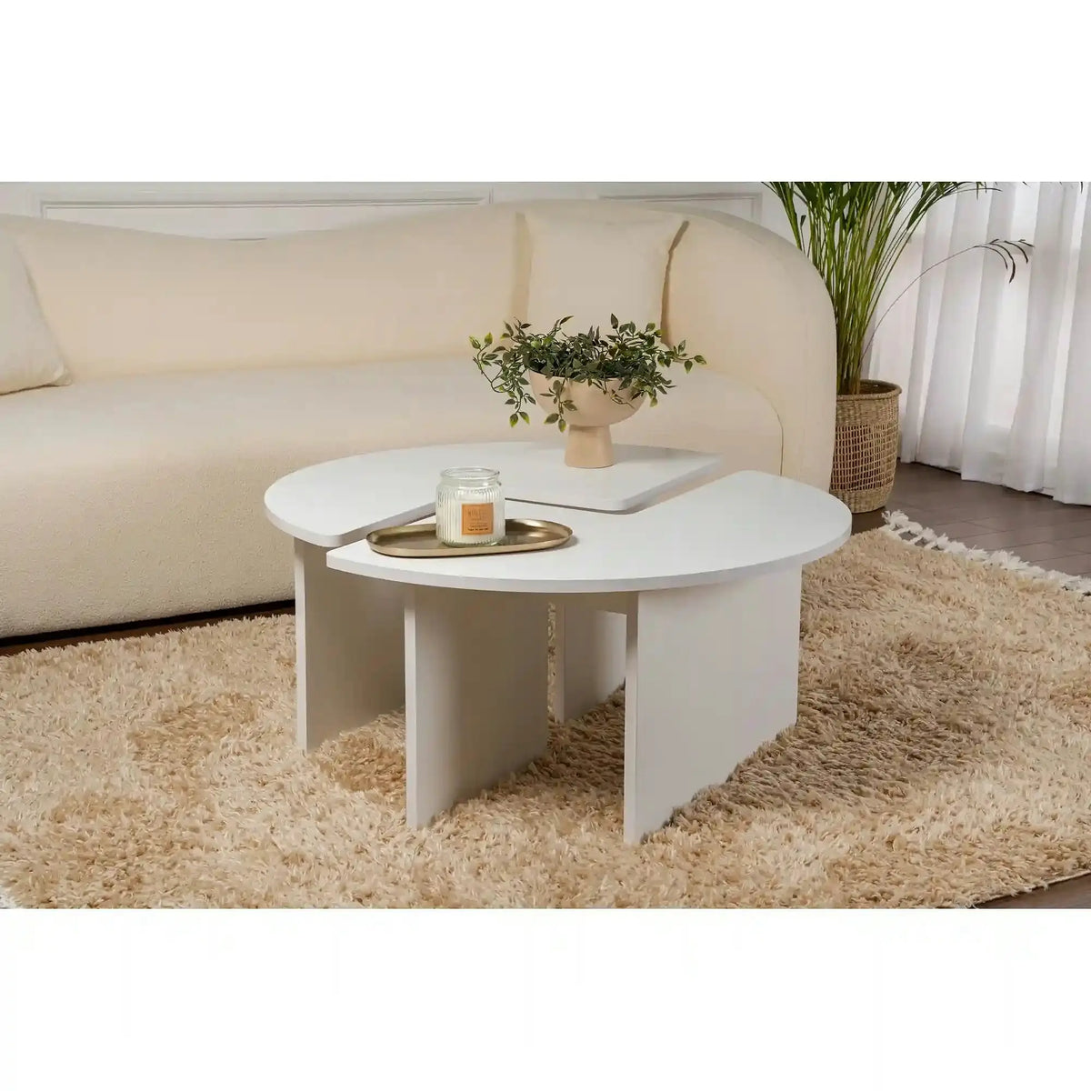 Masuta cafea MOIRA, alb natural, PAL, 90x90x41 cm