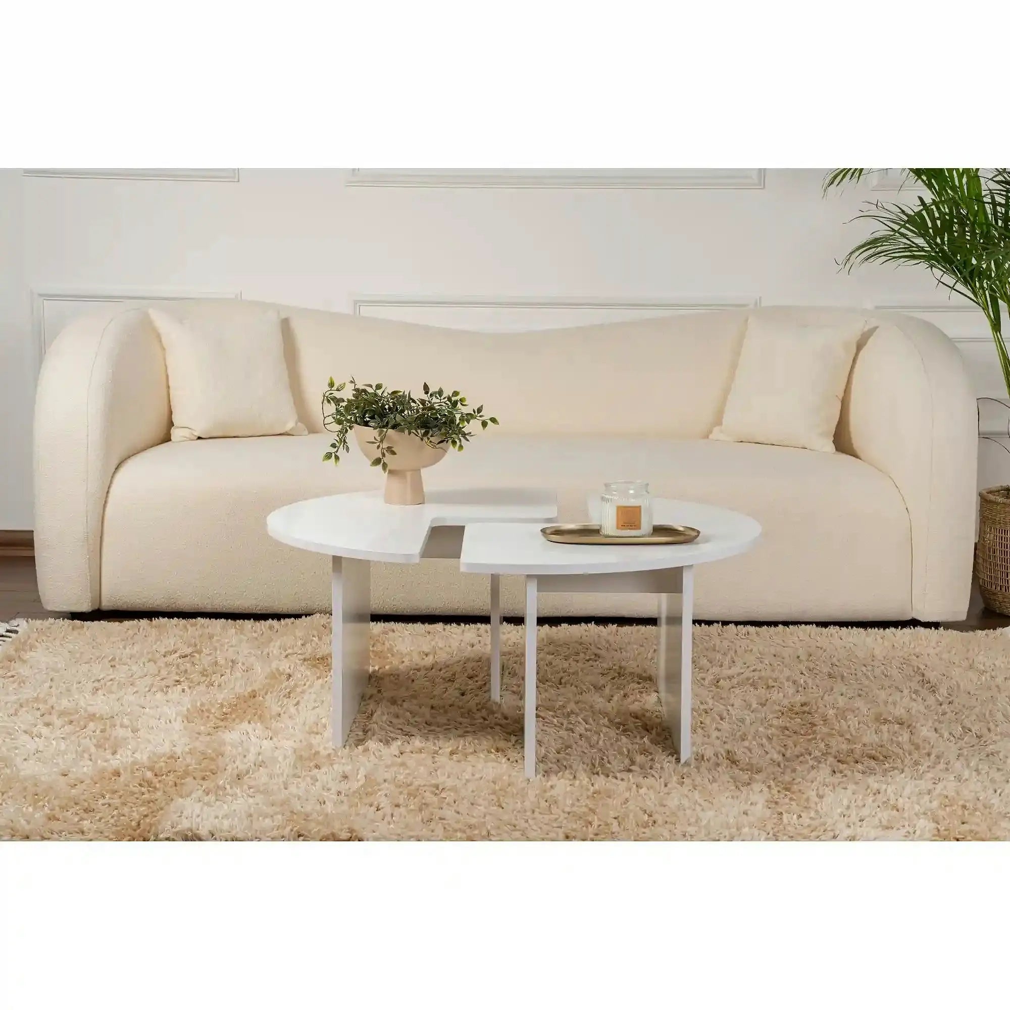 Masuta cafea MOIRA, alb natural, PAL, 90x90x41 cm