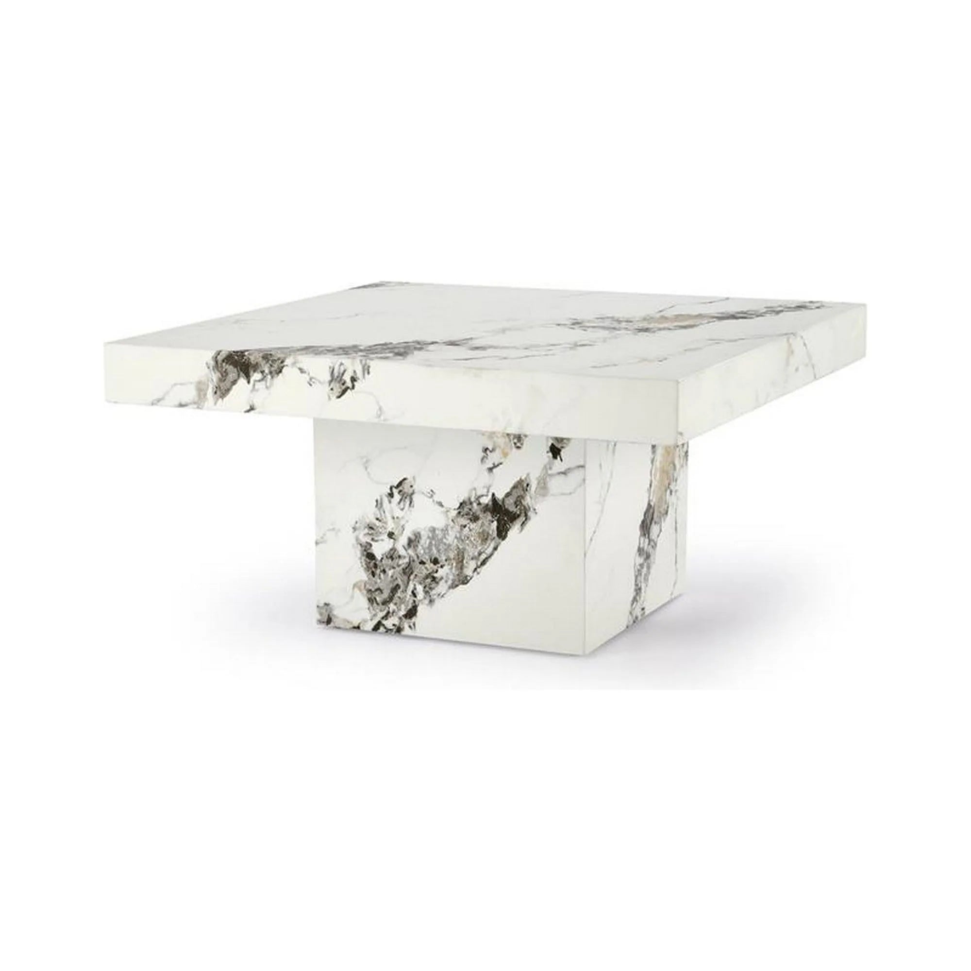 Masuta cafea MONOLIT, alb cu efect de marmura, 80x80x41 cm