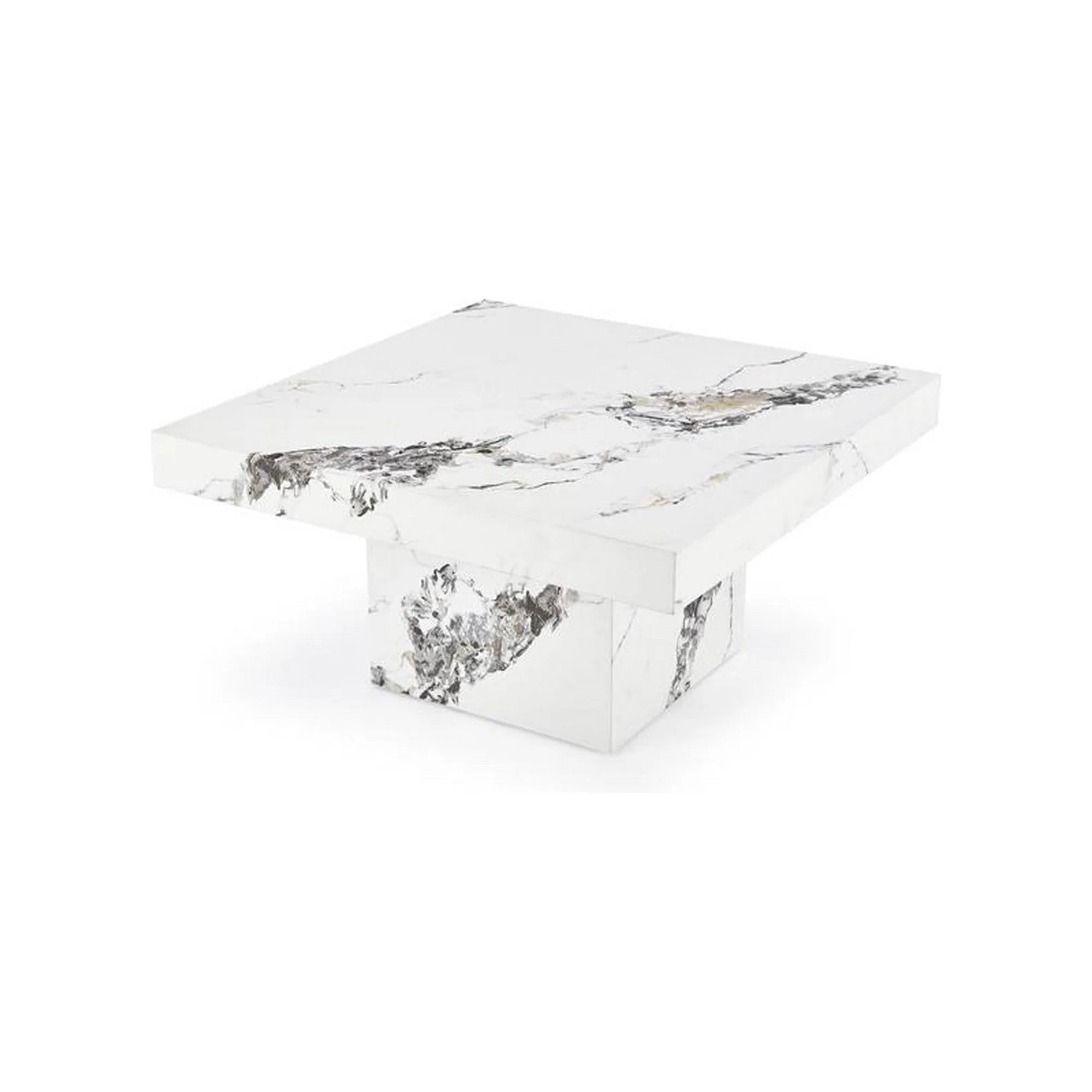 Masuta cafea MONOLIT, alb cu efect de marmura, 80x80x41 cm