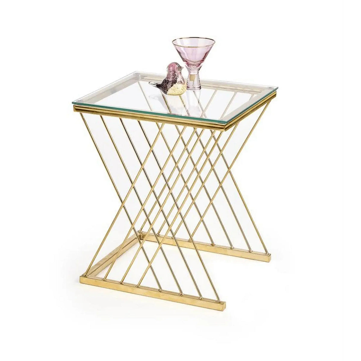 Masuta cafea NANCY, transparent/auriu, sticla/otel, 45x39x52 cm