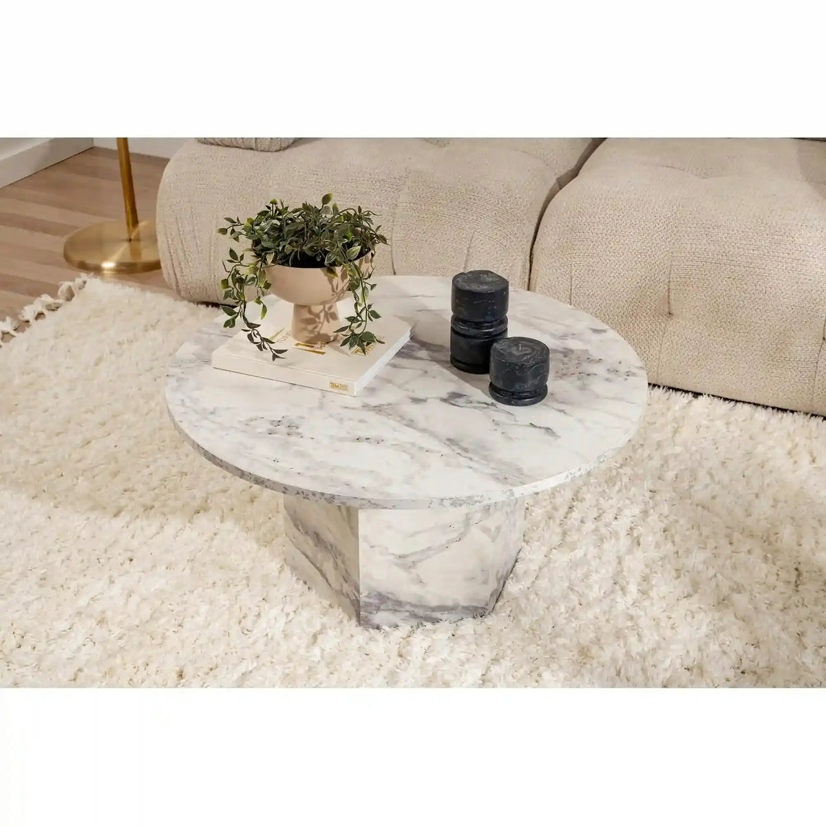 Masuta cafea NOVA, alb cu efect de marmura, 80x80x40 cm