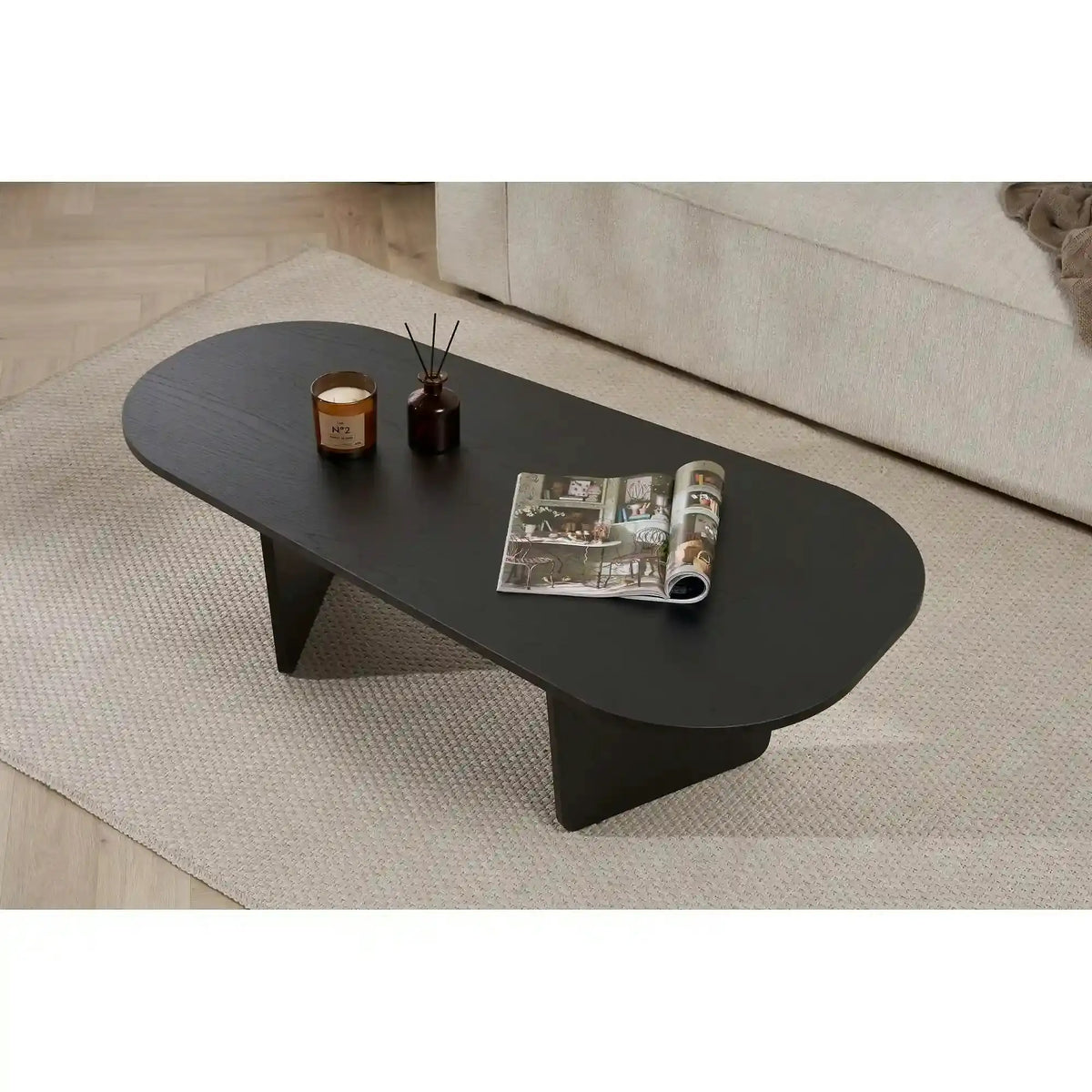 Masuta cafea OVALIS, negru, PAL, 130x65x40 cm