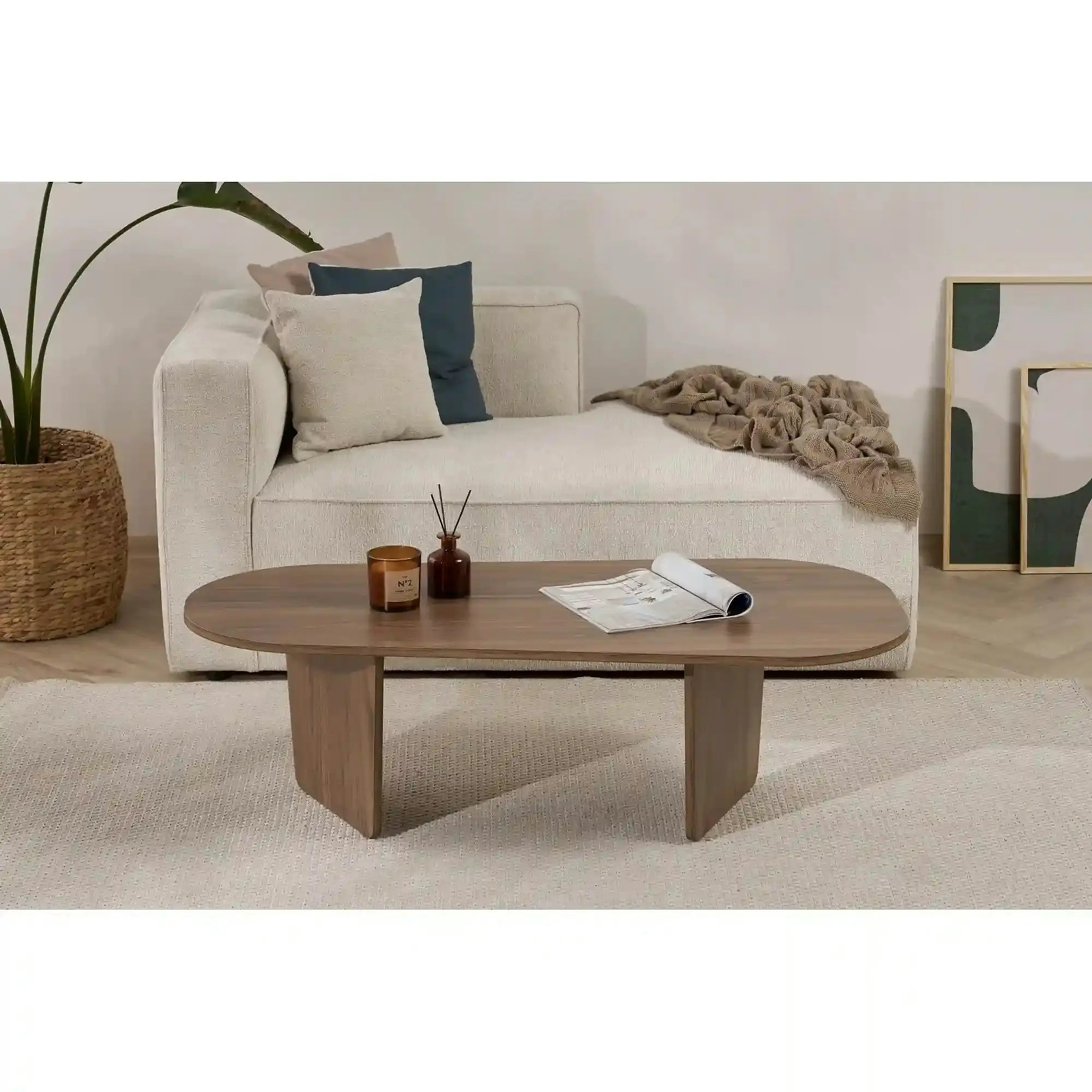 Masuta cafea OVALIS, nuc, PAL, 130x65x40 cm