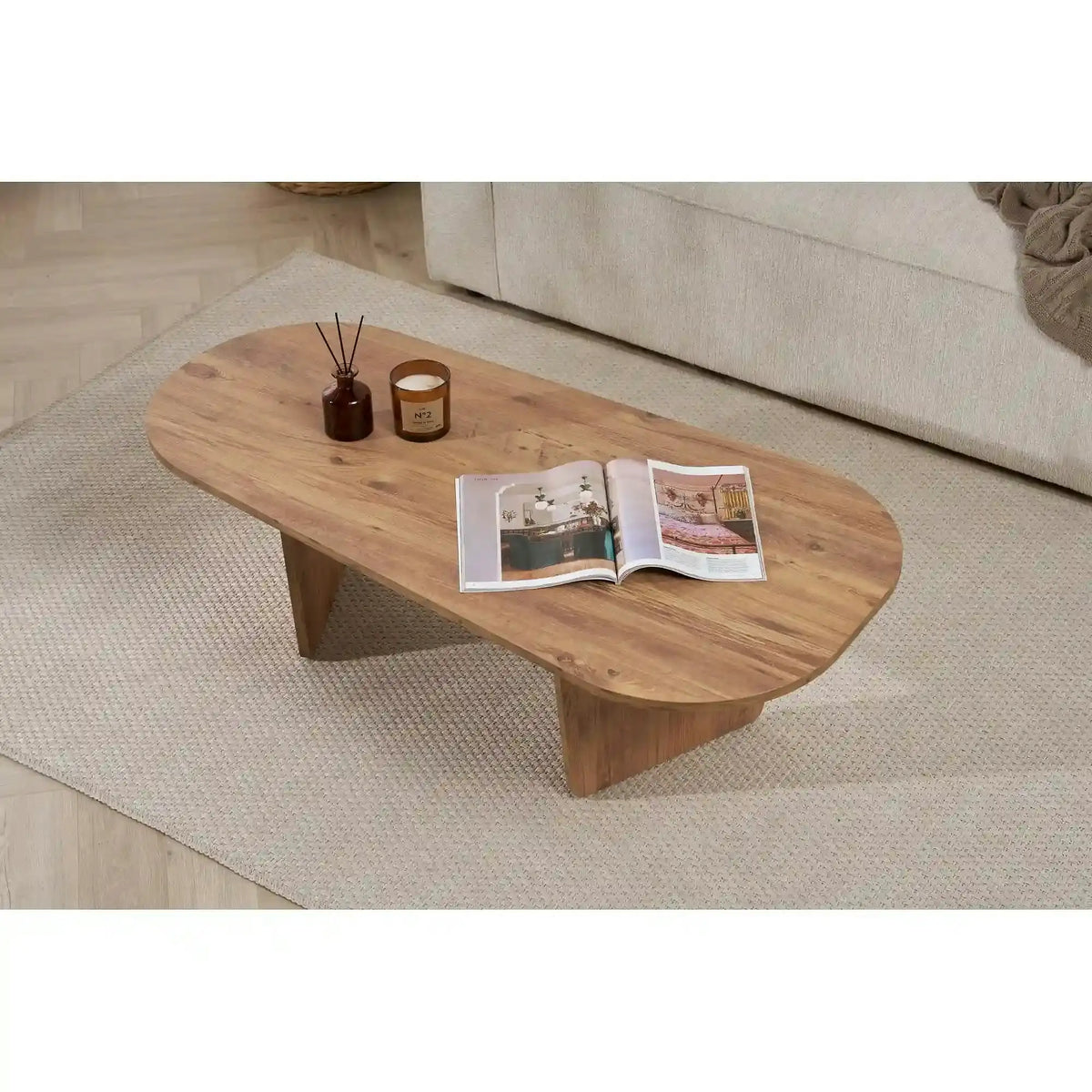 Masuta cafea OVALIS, pin, PAL, 130x65x40 cm
