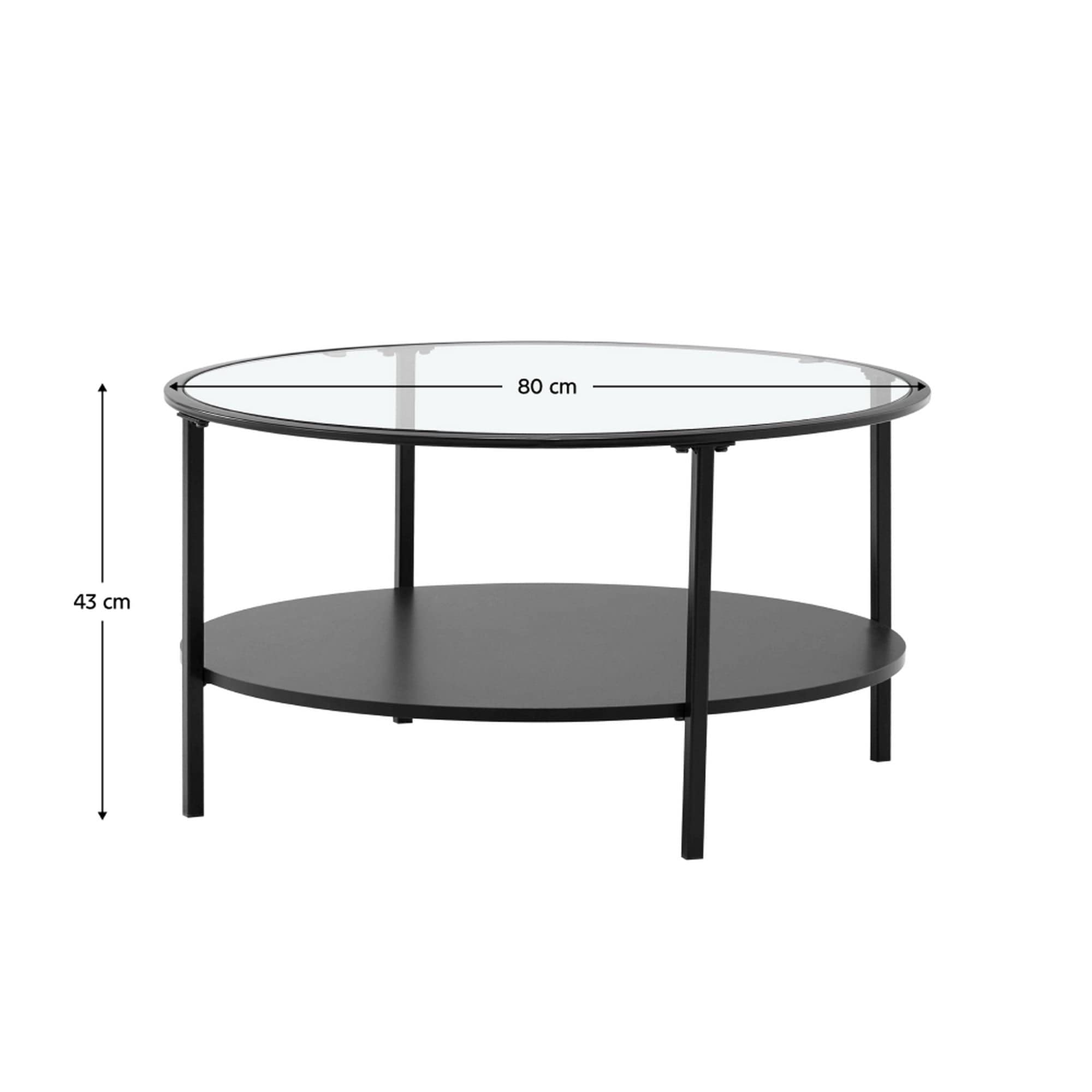 Masuta cafea PARLAN, transparent/negru, sticla/metal, 80x43 cm