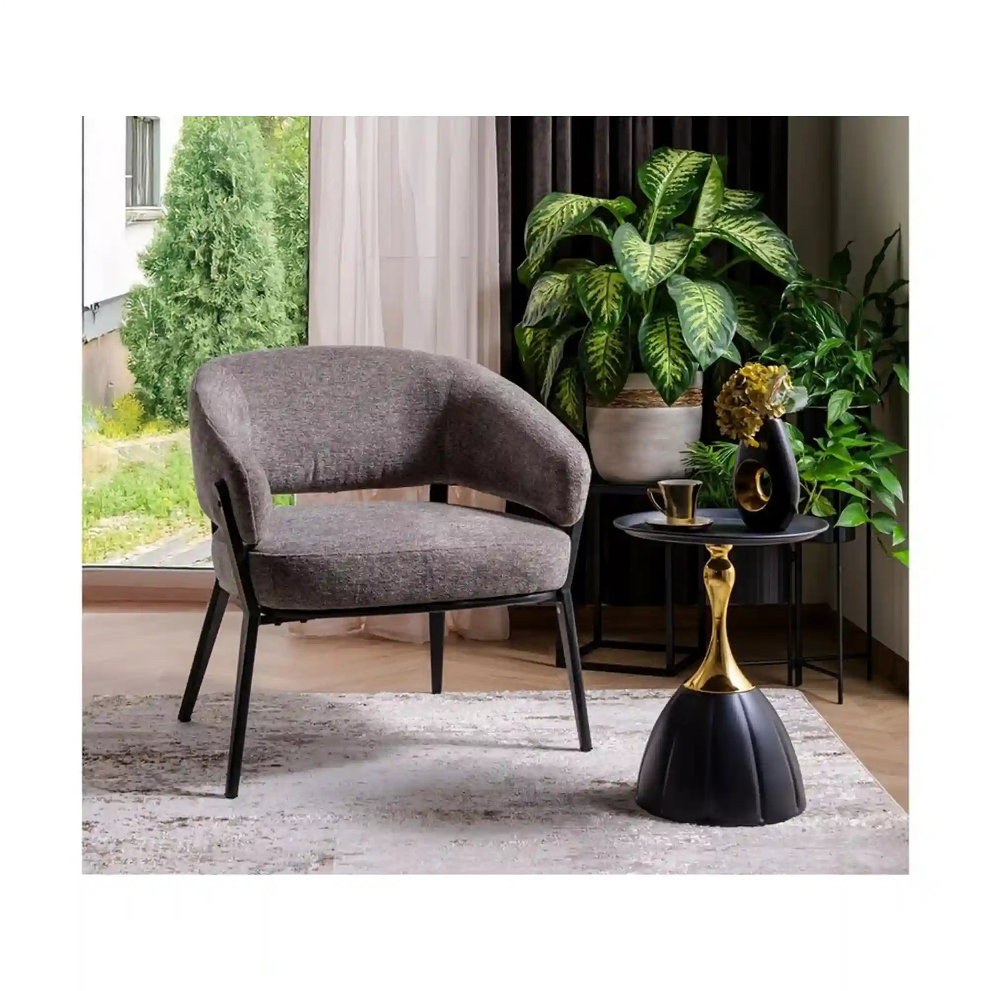 Masuta cafea PIANA, negru/auriu, metal, 38x50 cm