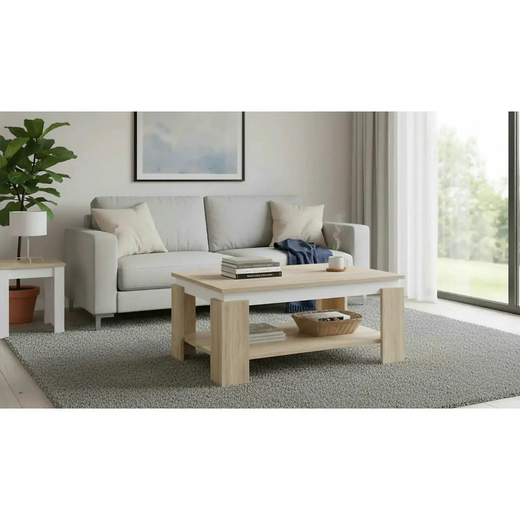 Masuta cafea PIANI, stejar sonoma/alb, 90x60x41 cm