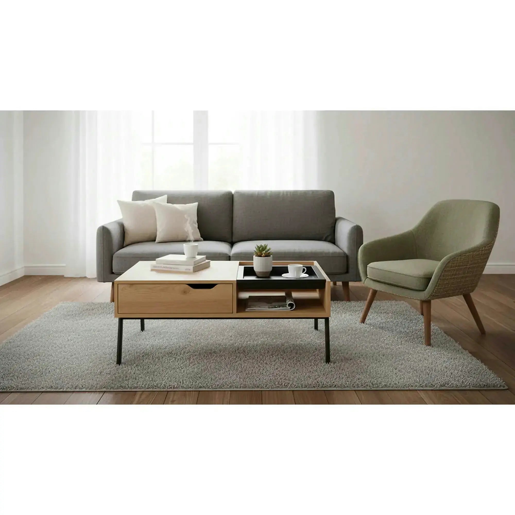 Masuta cafea PODIUM, stejar/negru, 85x80x43/64 cm