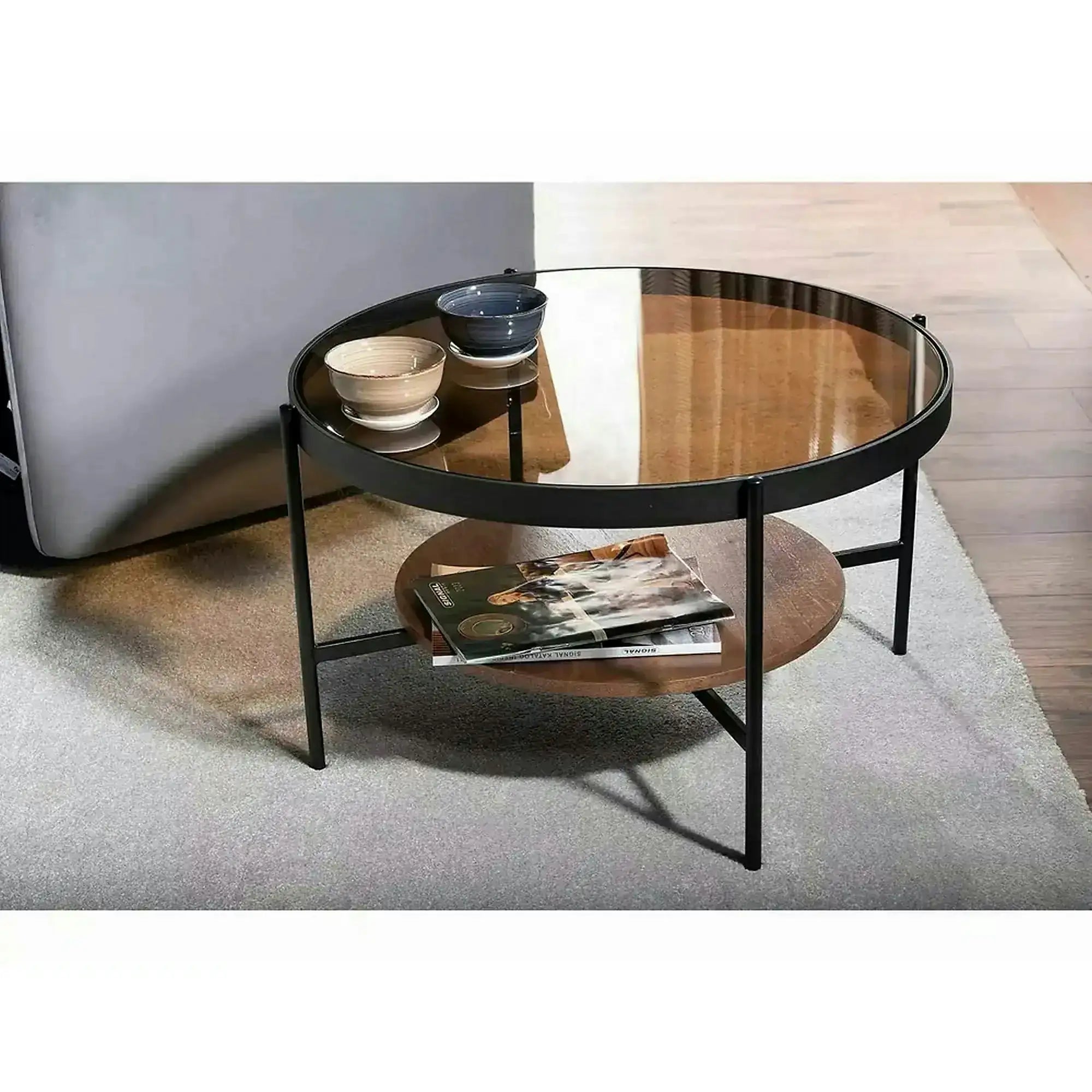 Masuta cafea PRIMA B, nuc/negru, 74x43 cm